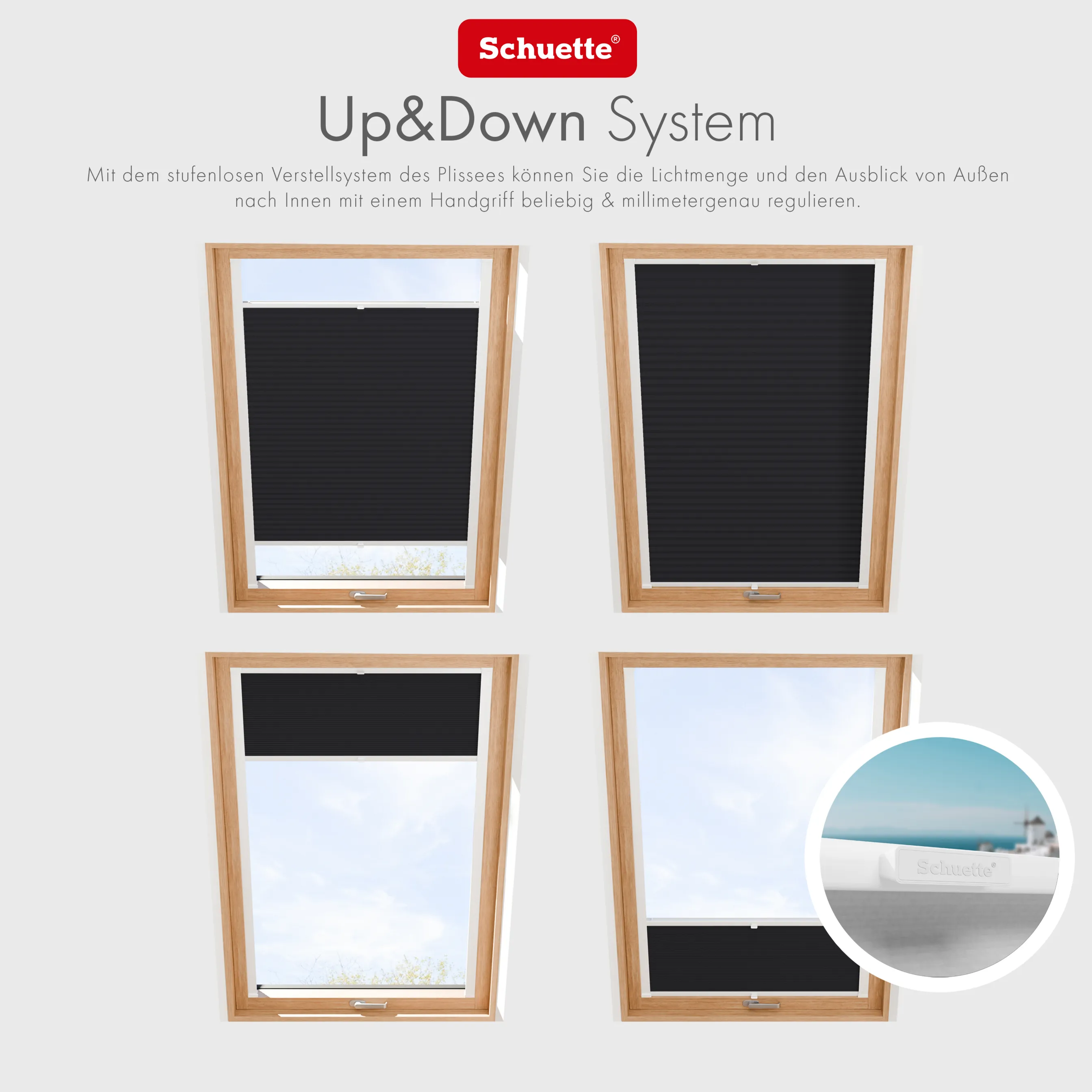 Schuette® Dachfenster Plissee nach Maß • Thermo Kollektion: Dark Night (Schwarz) • Profilfarbe: Eiche