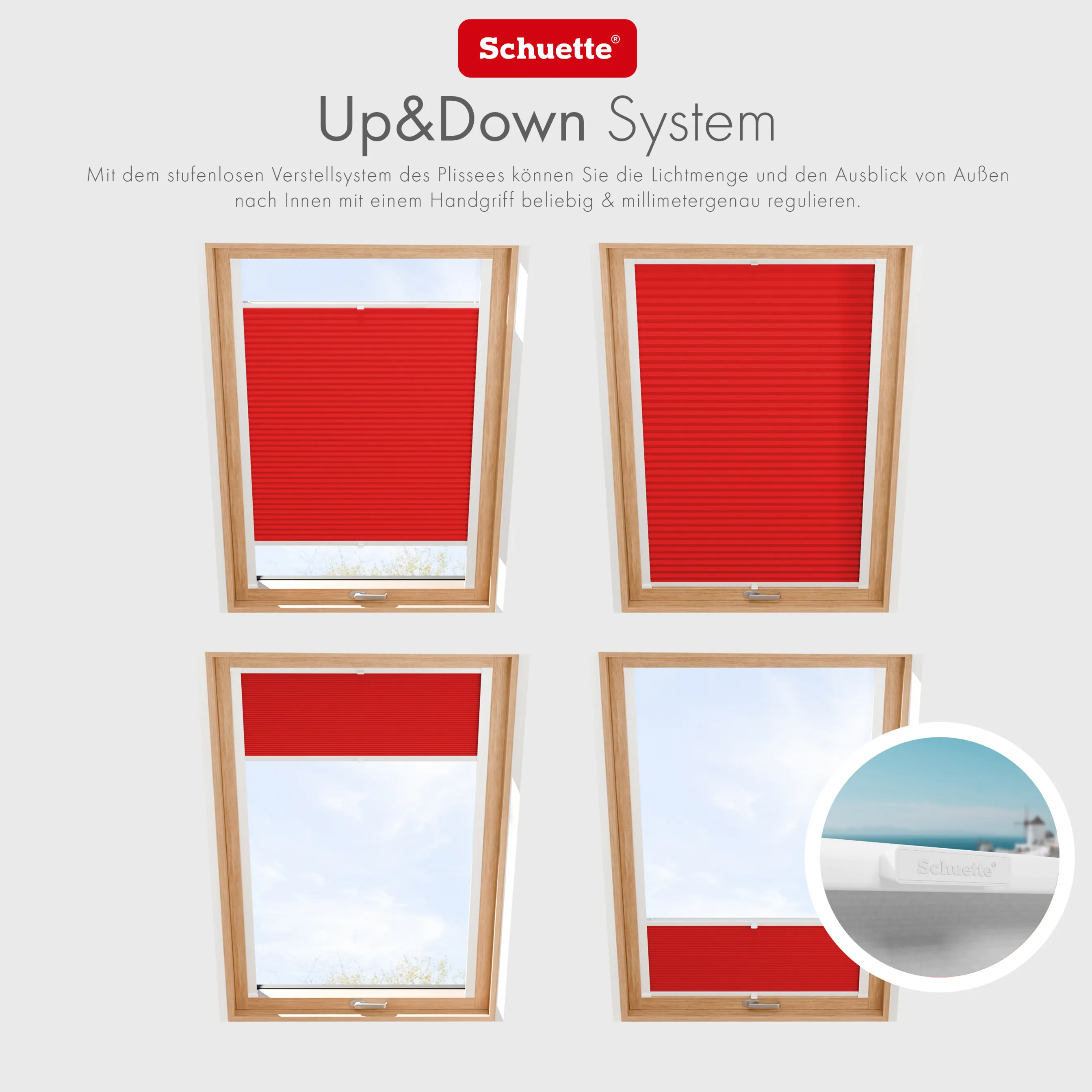 Schuette® Dachfenster Plissee nach Maß • Thermo Kollektion: Cherry Charm (Rot) • Profilfarbe: Eiche