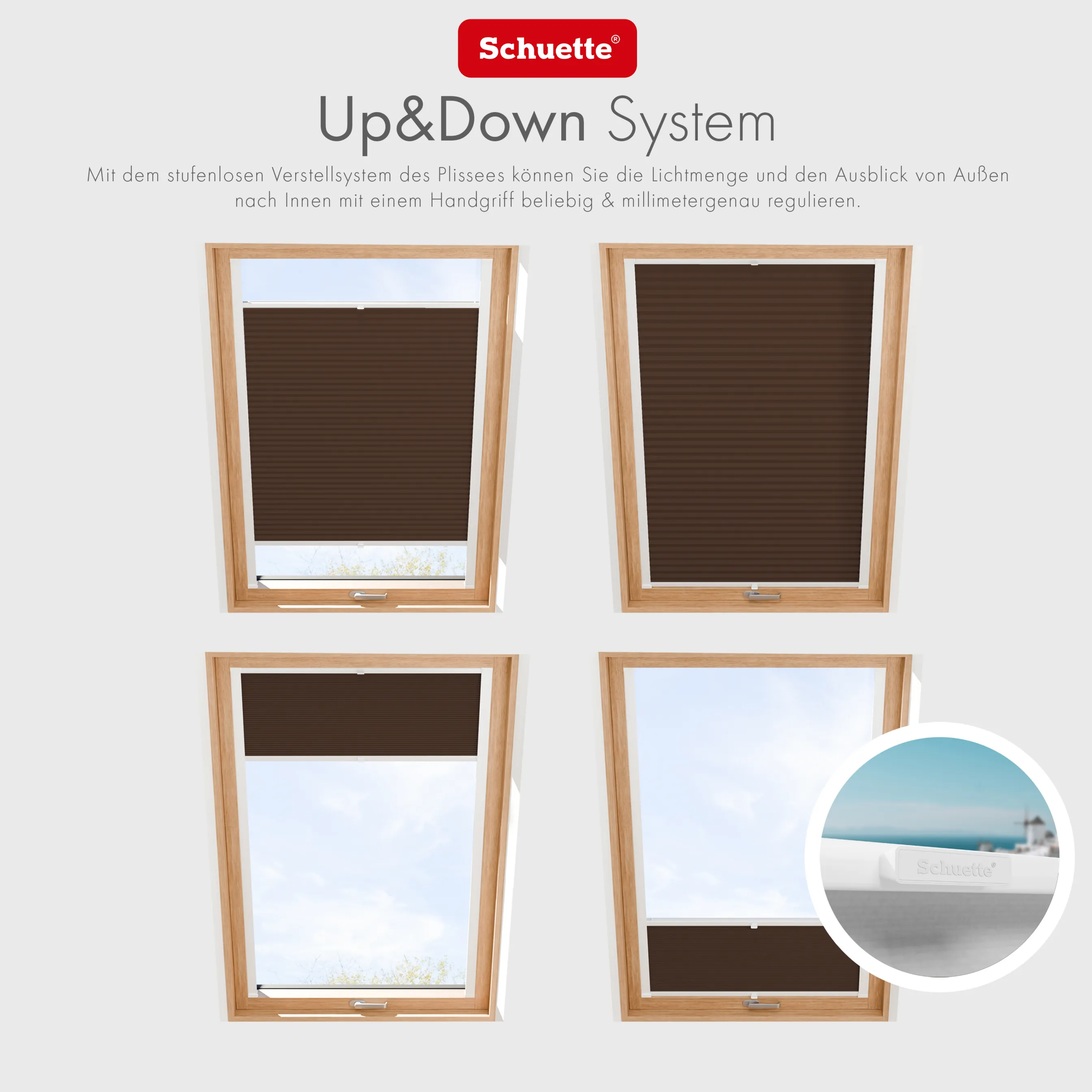 Schuette® Dachfenster Plissee nach Maß • Thermo Kollektion: Toffee (Dunkelbraun) • Profilfarbe: Anthrazit