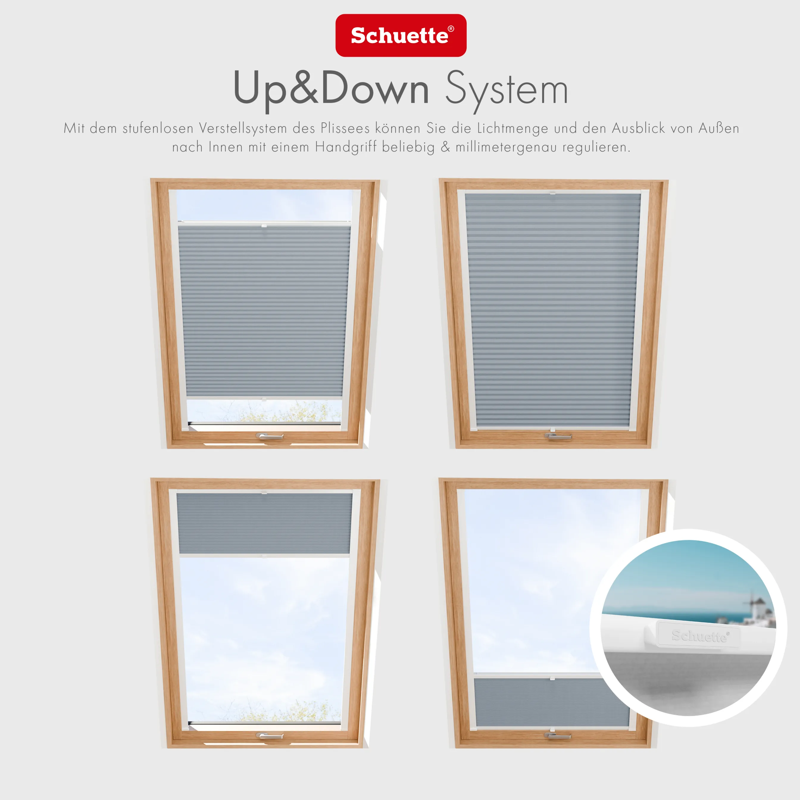 Schuette® Dachfenster Plissee nach Maß • Thermo Kollektion: Iron Fog (Hellgrau) • Profilfarbe: Weiß