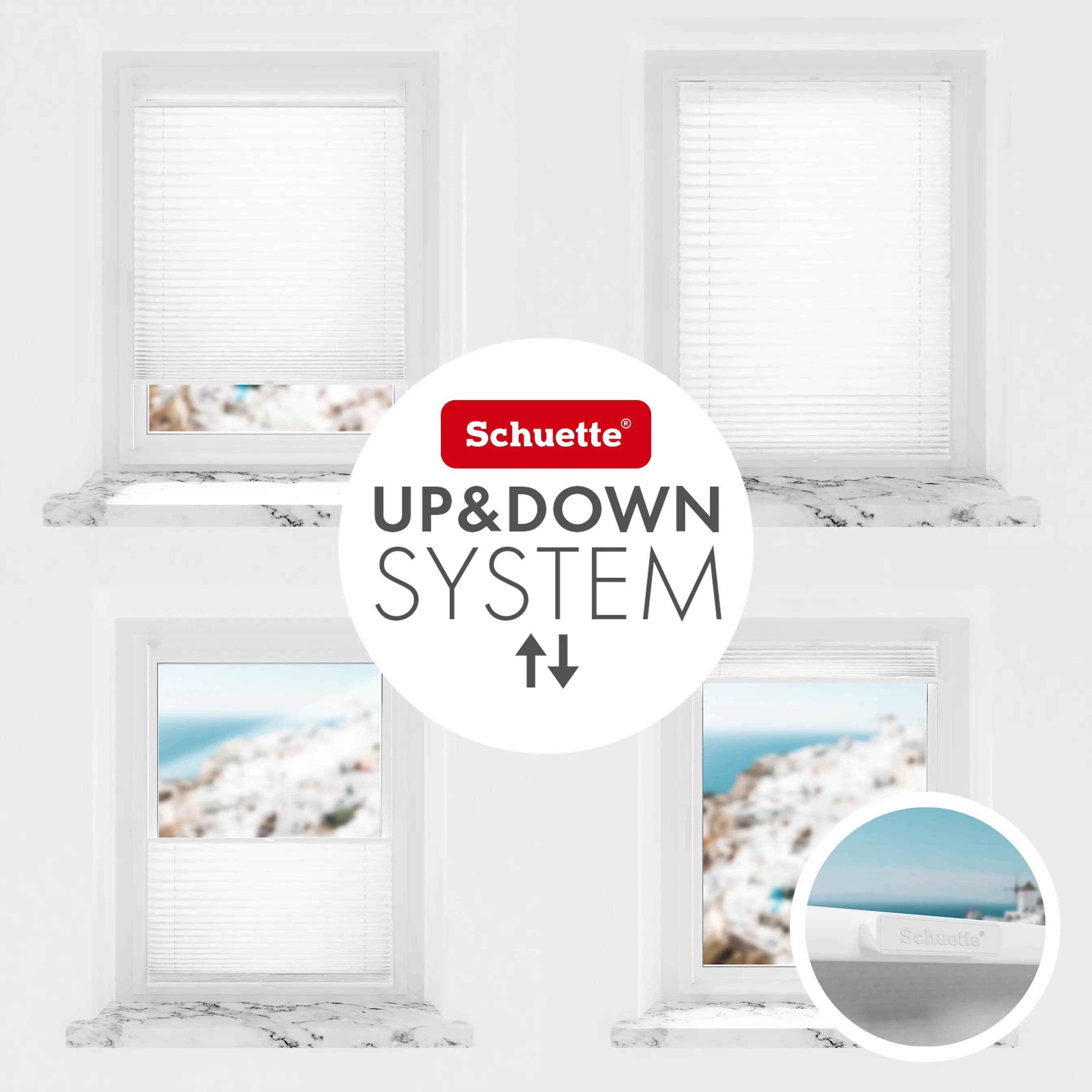 Schuette® Plissee mit Bohren nach Maß • Suprafix "Double 2in1" Schraub- & Klemmhalter • Dolomite Kollektion: Cold Morning (Grau) • Profilfarbe: Braun