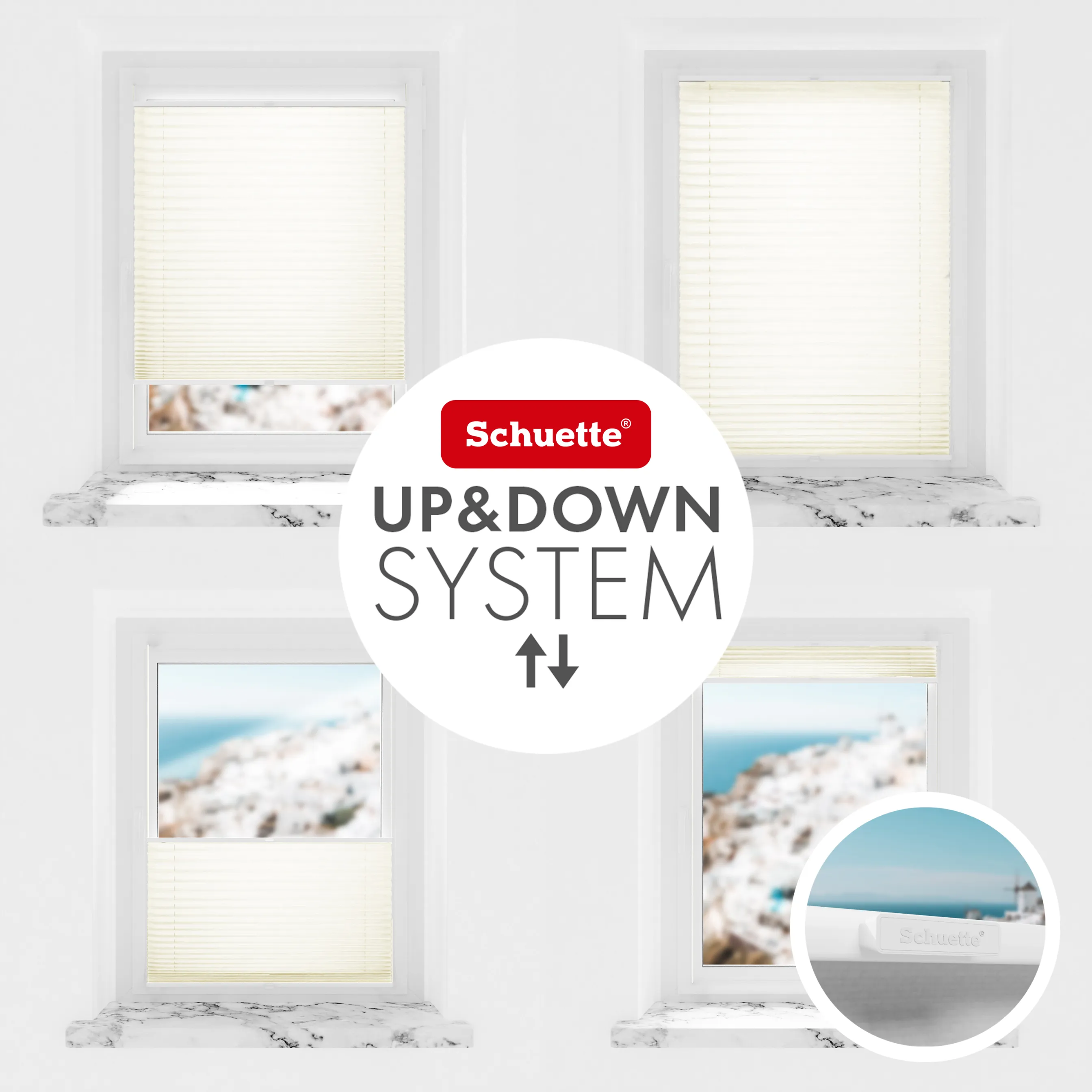 Schuette® Plissee mit Bohren nach Maß • Suprafix "Double 2in1" Schraub- & Klemmhalter • Dolomite Kollektion: Vanilla Sky (Beige) • Profilfarbe: Weiß