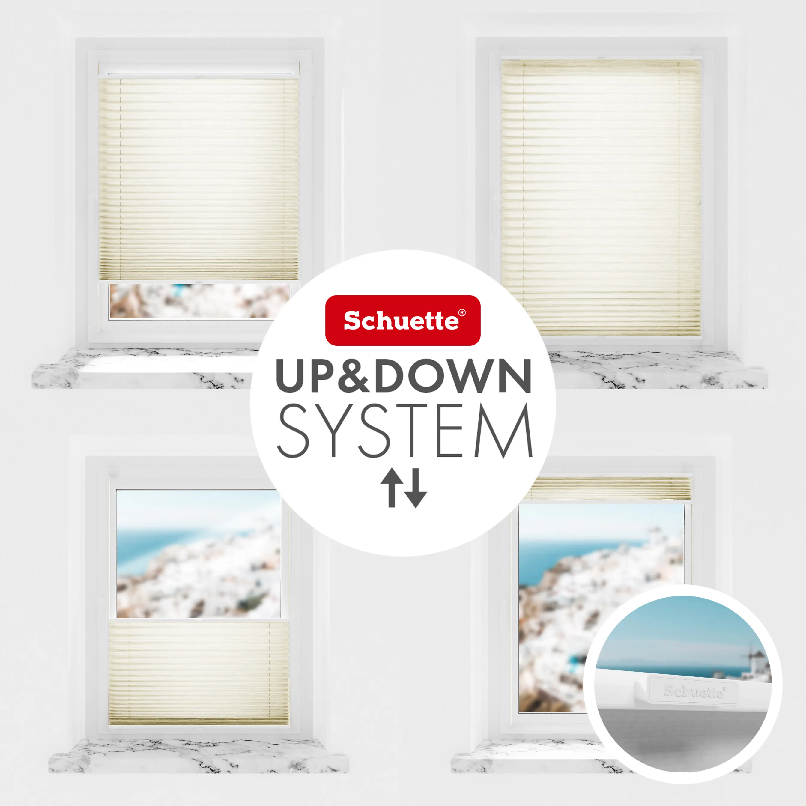 Schuette® Plissee ohne Bohren nach Maß • Suprafix Halterung “Zum Kleben” • Dolomite Kollektion: Wet Stand (Beige) • Profilfarbe: Weiß