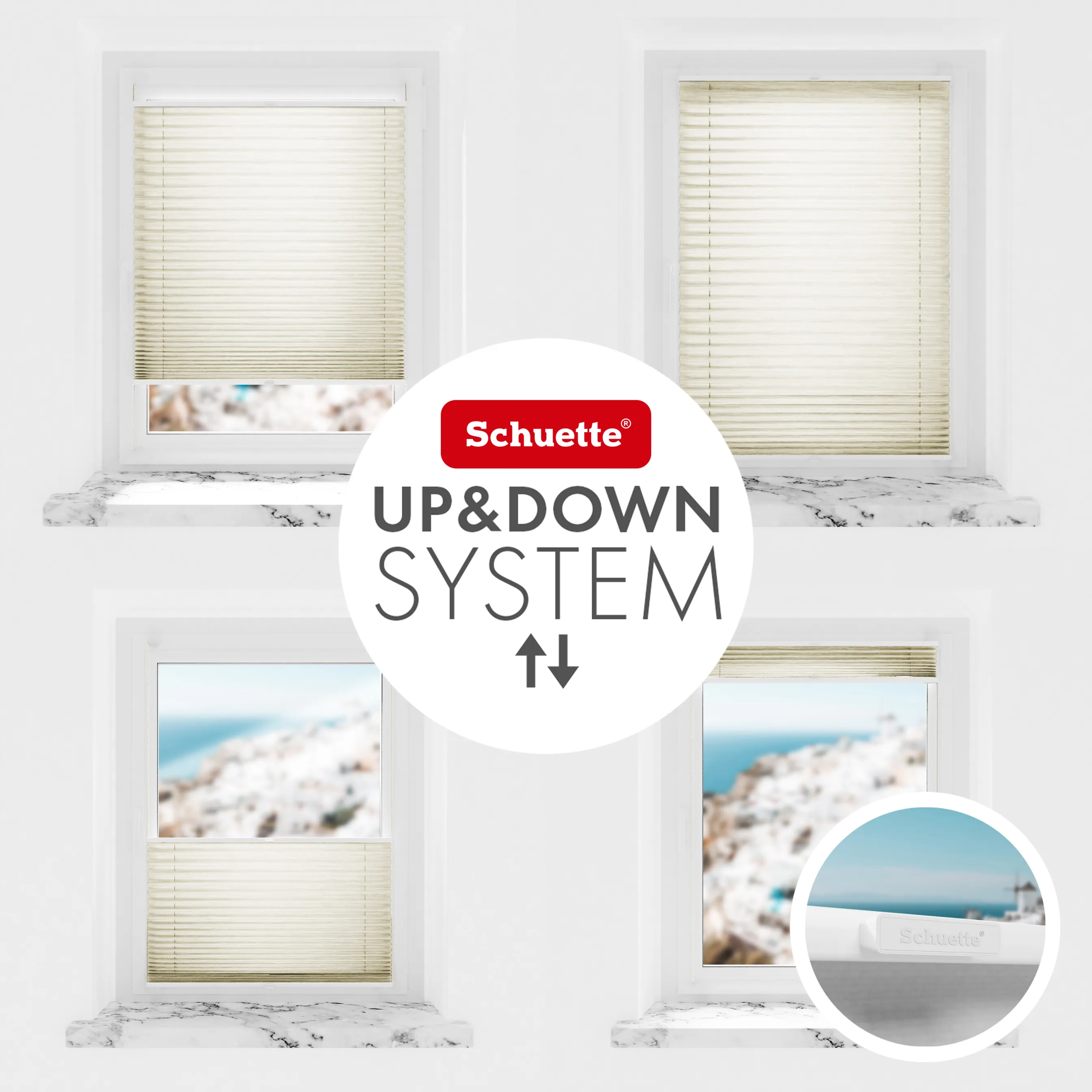 Schuette® Plissee ohne Bohren nach Maß • Suprafix Halterung “Zum Kleben” • Dolomite Kollektion: Light Coffee (Beige) • Profilfarbe: Eiche