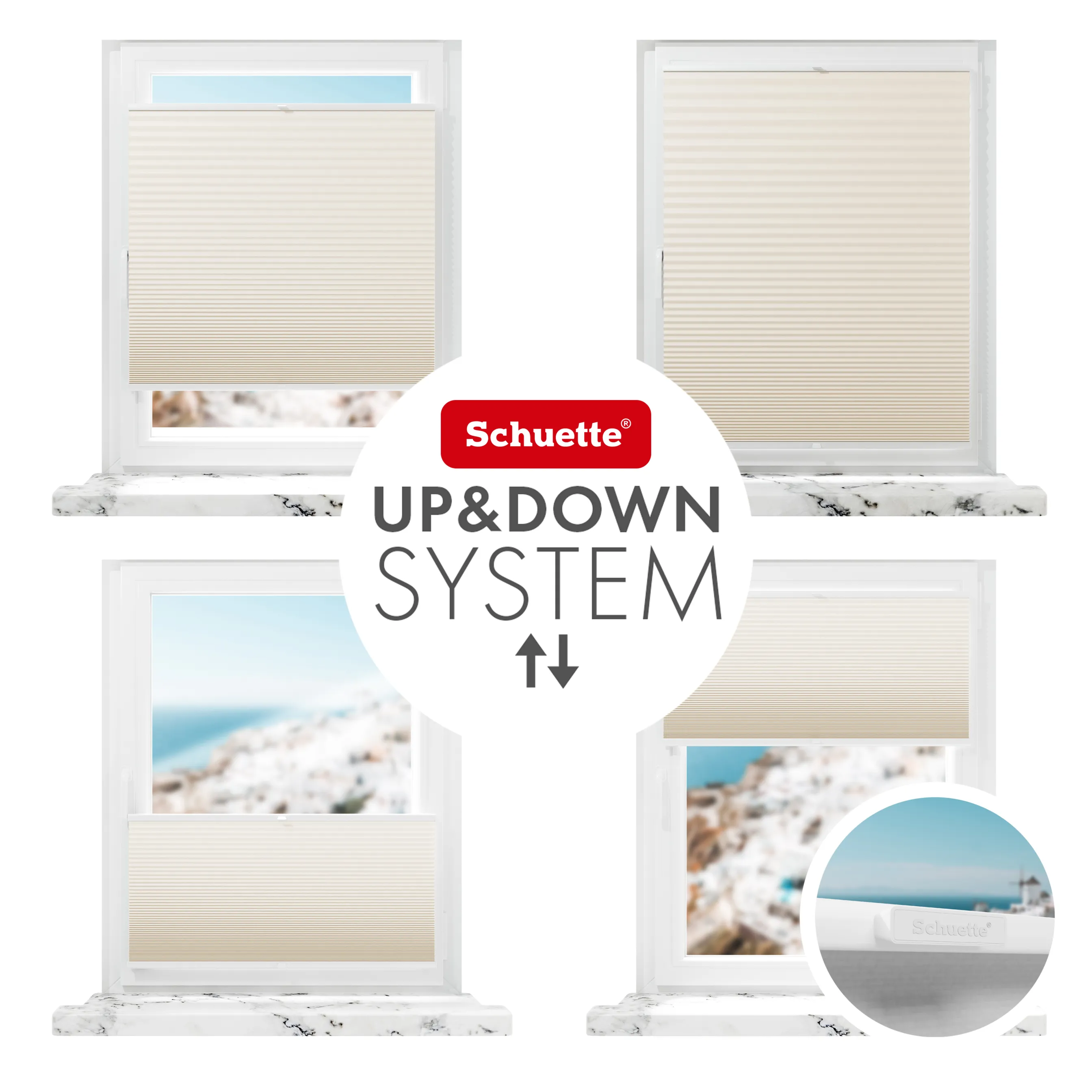 Schuette® Wabenplissee ohne Bohren nach Maß • Klebehalter & Schraubhalter 2in1 Set "Letsbond" Transparent • Honey Kollektion: Calm Coast (Beige) • Profilfarbe: Silber