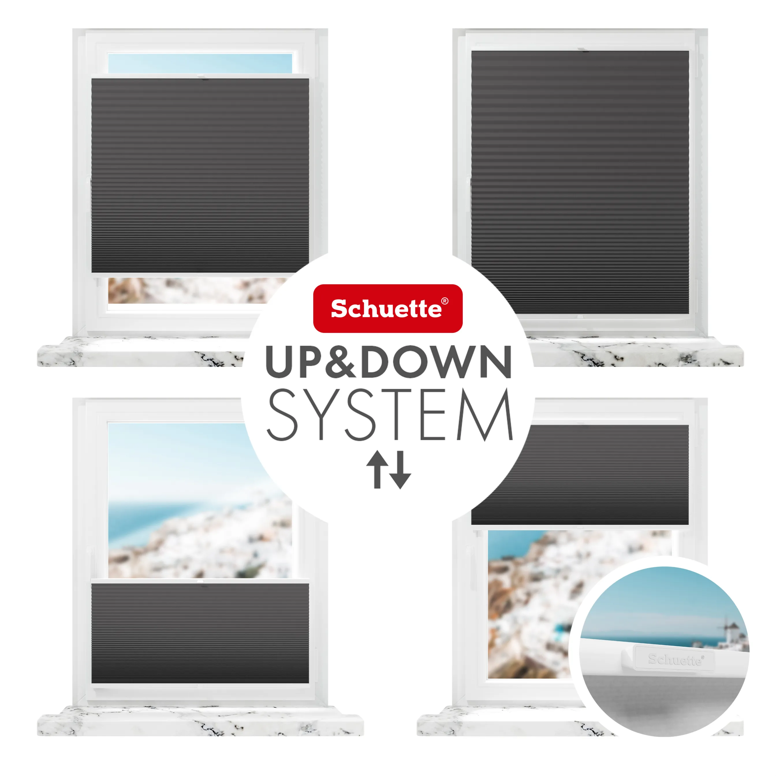 Schuette® Wabenplissee ohne Bohren nach Maß • Klebehalter & Schraubhalter 2in1 Set "Letsbond" • Honey Kollektion: Starry Night (Schwarz) • Profilfarbe: Anthrazit