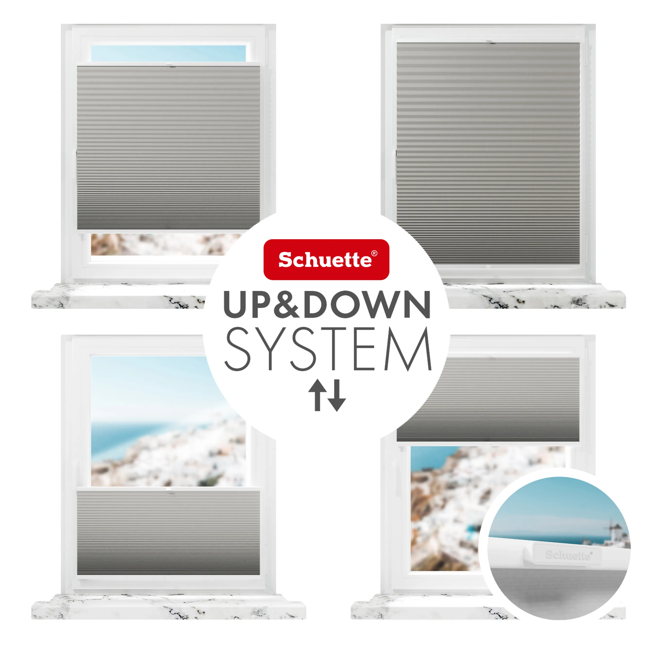 Schuette® Wabenplissee ohne Bohren nach Maß • Klebehalter & Schraubhalter 2in1 Set "Letsbond" • Honey Kollektion: Silver Mist (Grau) • Profilfarbe: Anthrazit