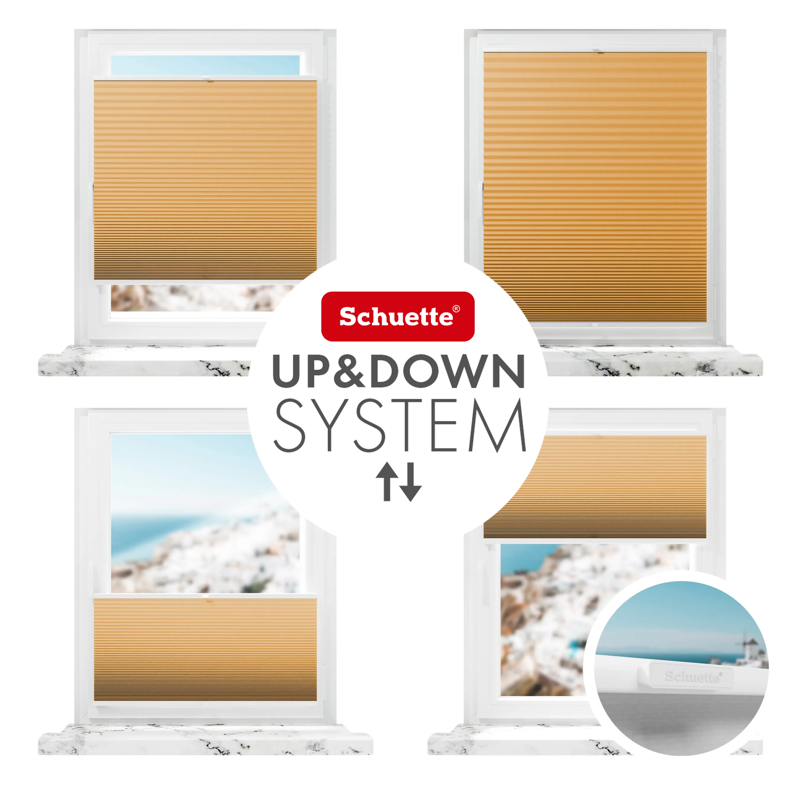 Schuette® Wabenplissee ohne Bohren nach Maß • Klebehalter & Schraubhalter 2in1 Set "Letsbond" • Honey Kollektion: Citrus Glow (Orange) • Profilfarbe: Silber