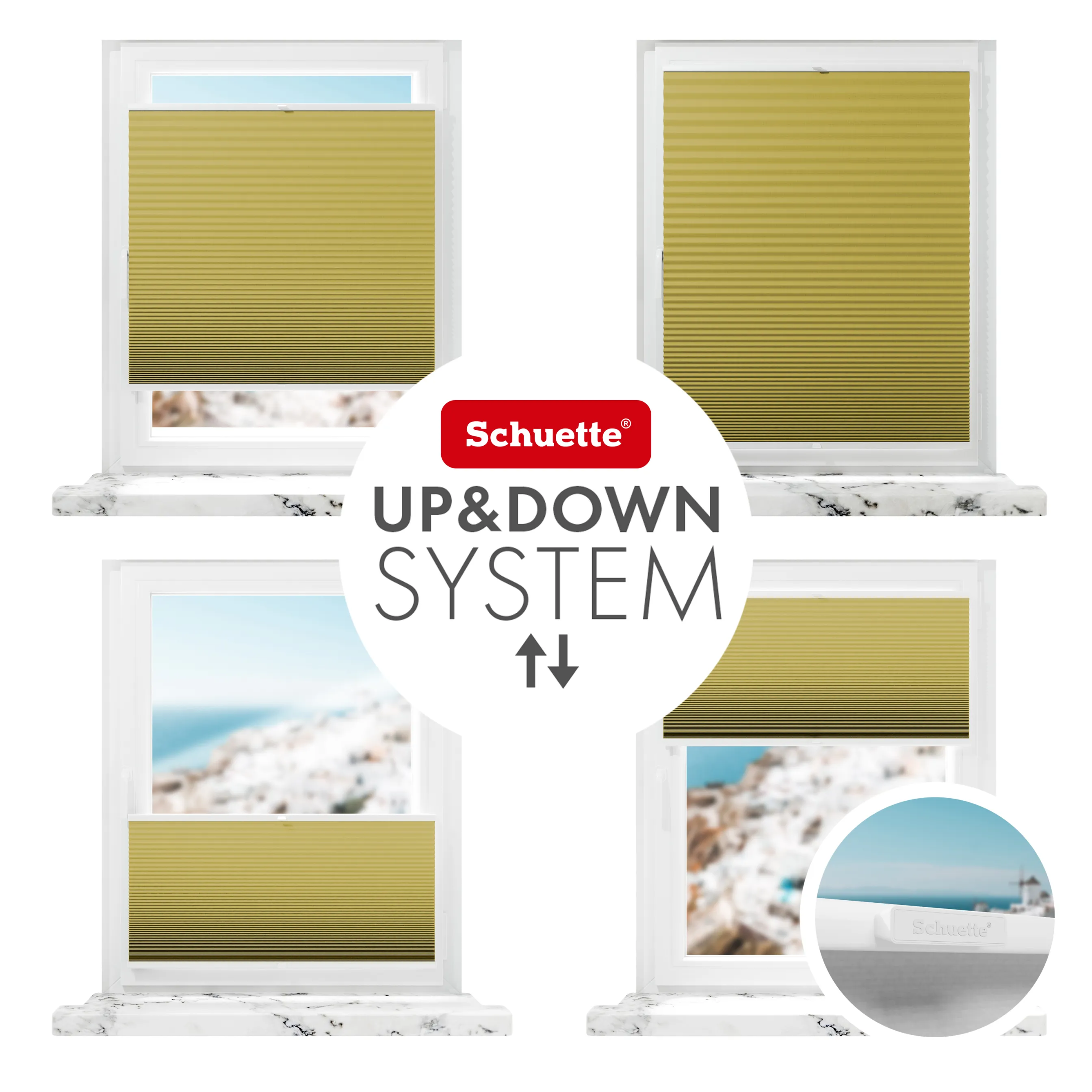 Schuette® Wabenplissee ohne Bohren nach Maß • Klebehalter & Schraubhalter 2in1 Set "Letsbond" • Honey Kollektion: Olive Branch (Olivgrün) • Profilfarbe: Walnuss