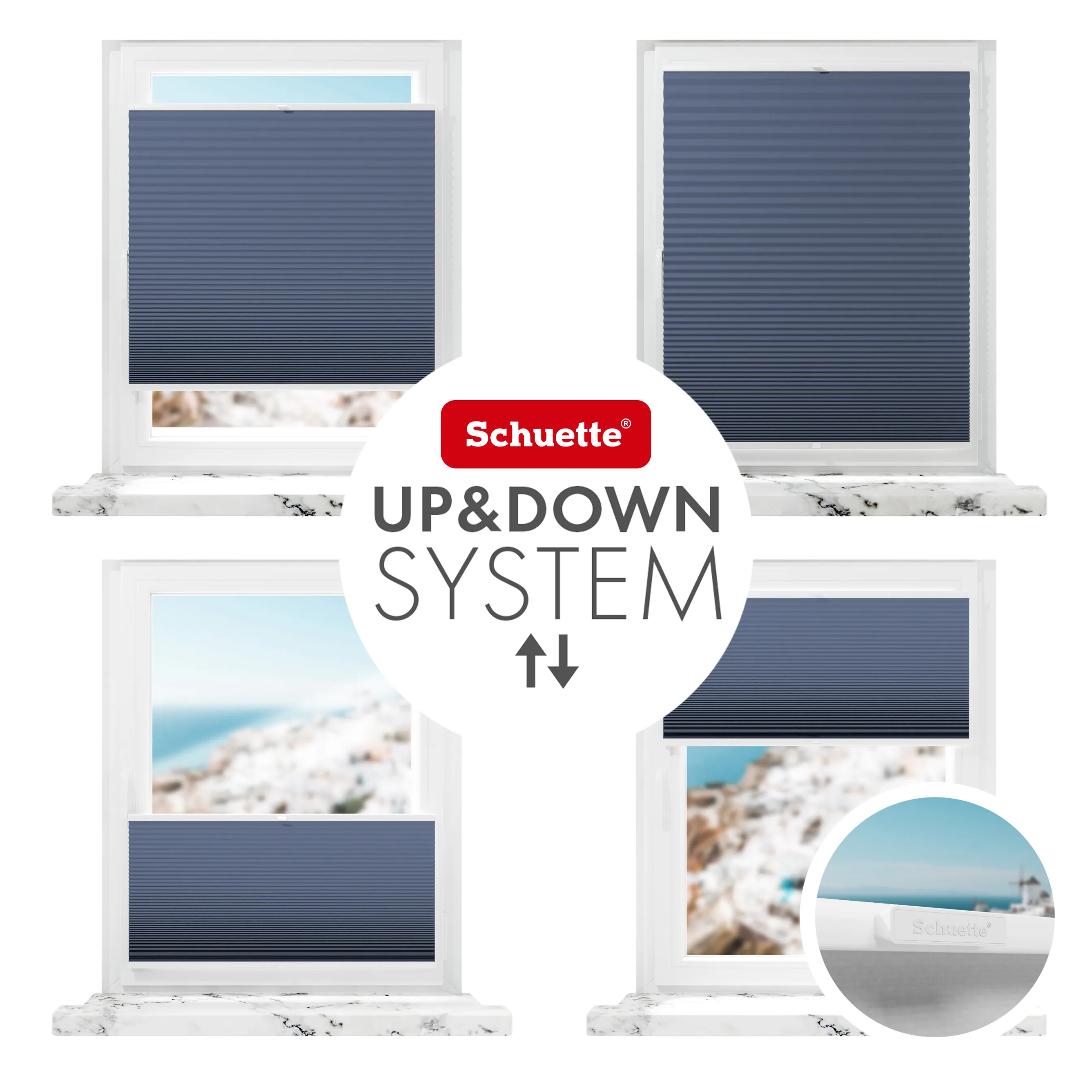 Schuette® Wabenplissee ohne Bohren nach Maß • Klebehalter & Schraubhalter 2in1 Set "Letsbond" • Honey Kollektion: Arctic Ocean (Dunkelblau) • Profilfarbe: Weiß