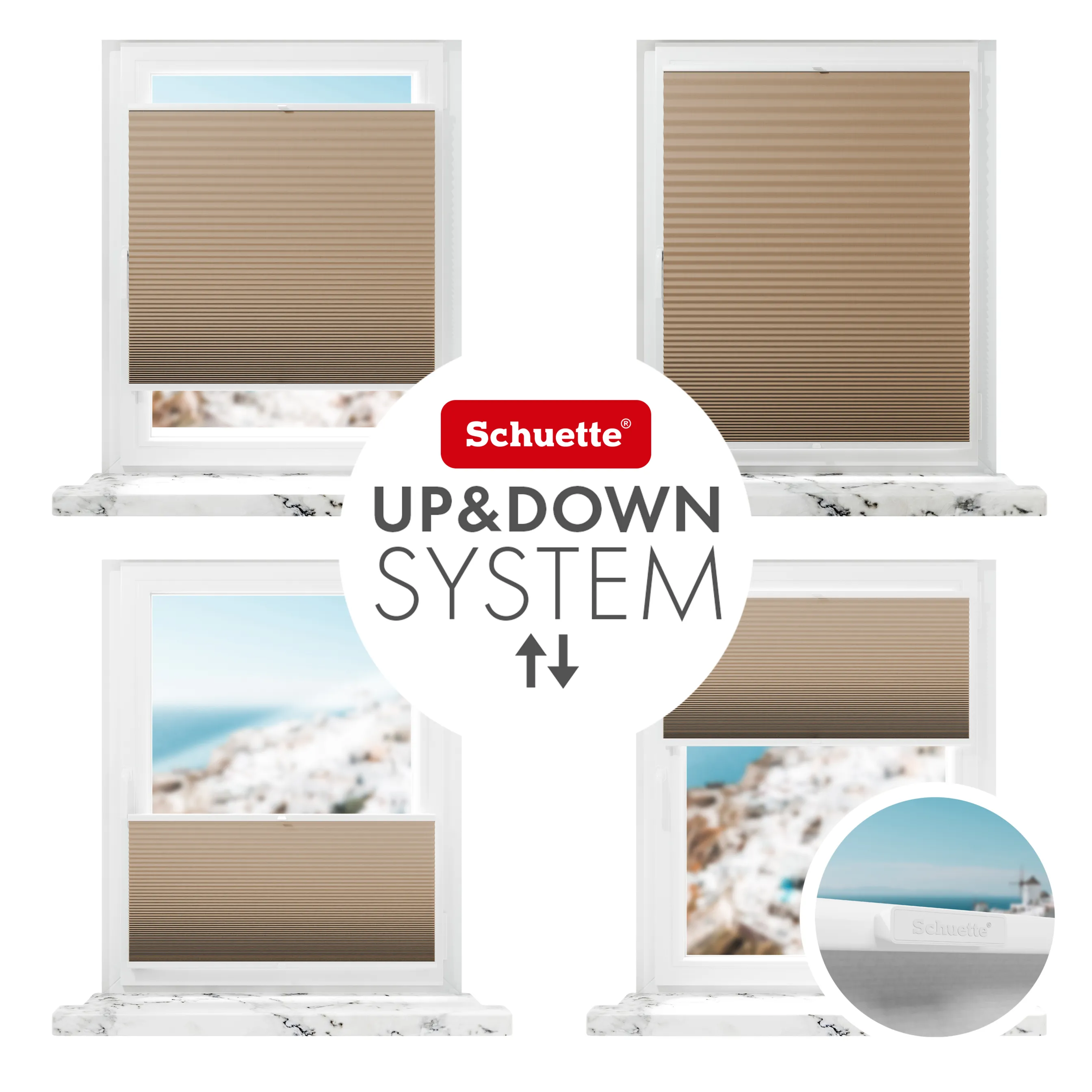 Schuette® Wabenplissee ohne Bohren nach Maß • Klebehalter & Schraubhalter 2in1 Set "Letsbond" • Honey Kollektion: Maple Wood (Braun) • Profilfarbe: Braun