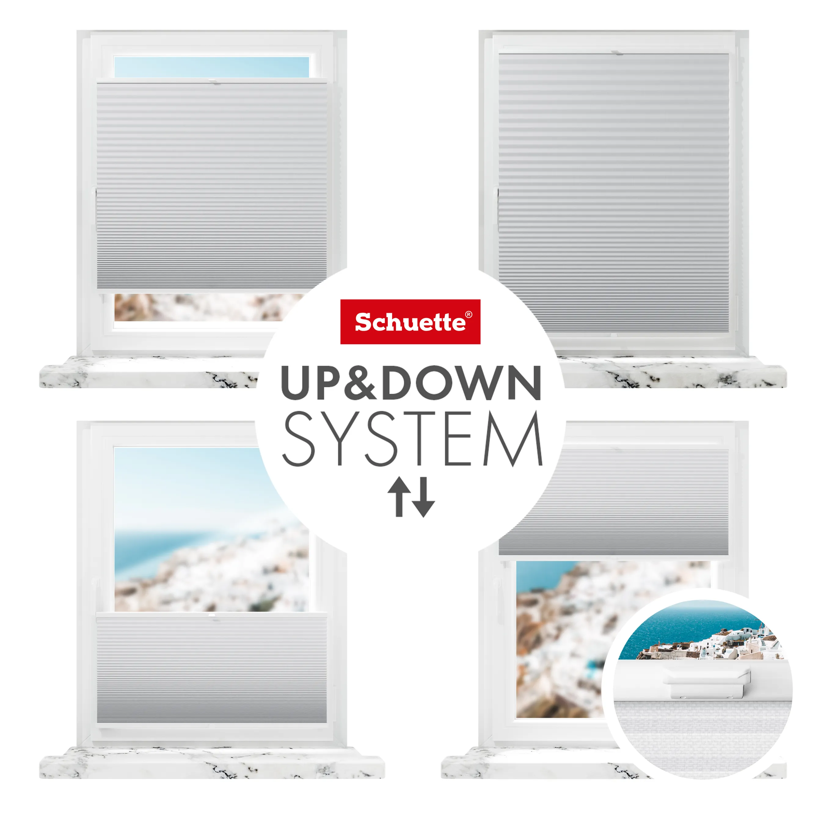 Schuette® Wabenplissee ohne Bohren nach Maß • Klebehalter & Schraubhalter 2in1 Set "Letsbond" • Honey Kollektion: Skyfall (Hellgrau) • Profilfarbe: Braun