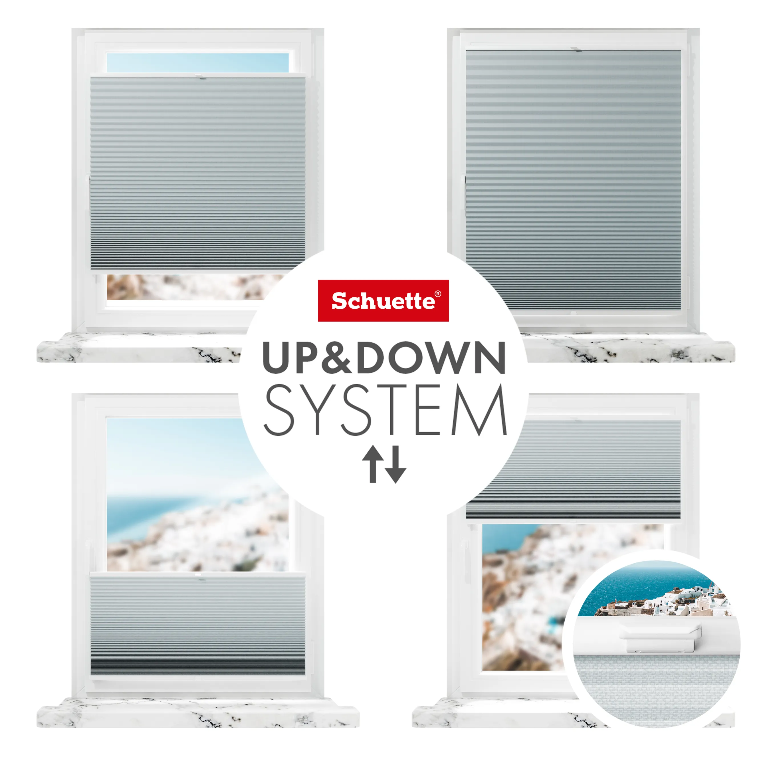 Schuette® Wabenplissee ohne Bohren nach Maß • Klebehalter & Schraubhalter 2in1 Set "Letsbond" • Honey Kollektion: Cloud Nine (Pastellblau) • Profilfarbe: Weiß