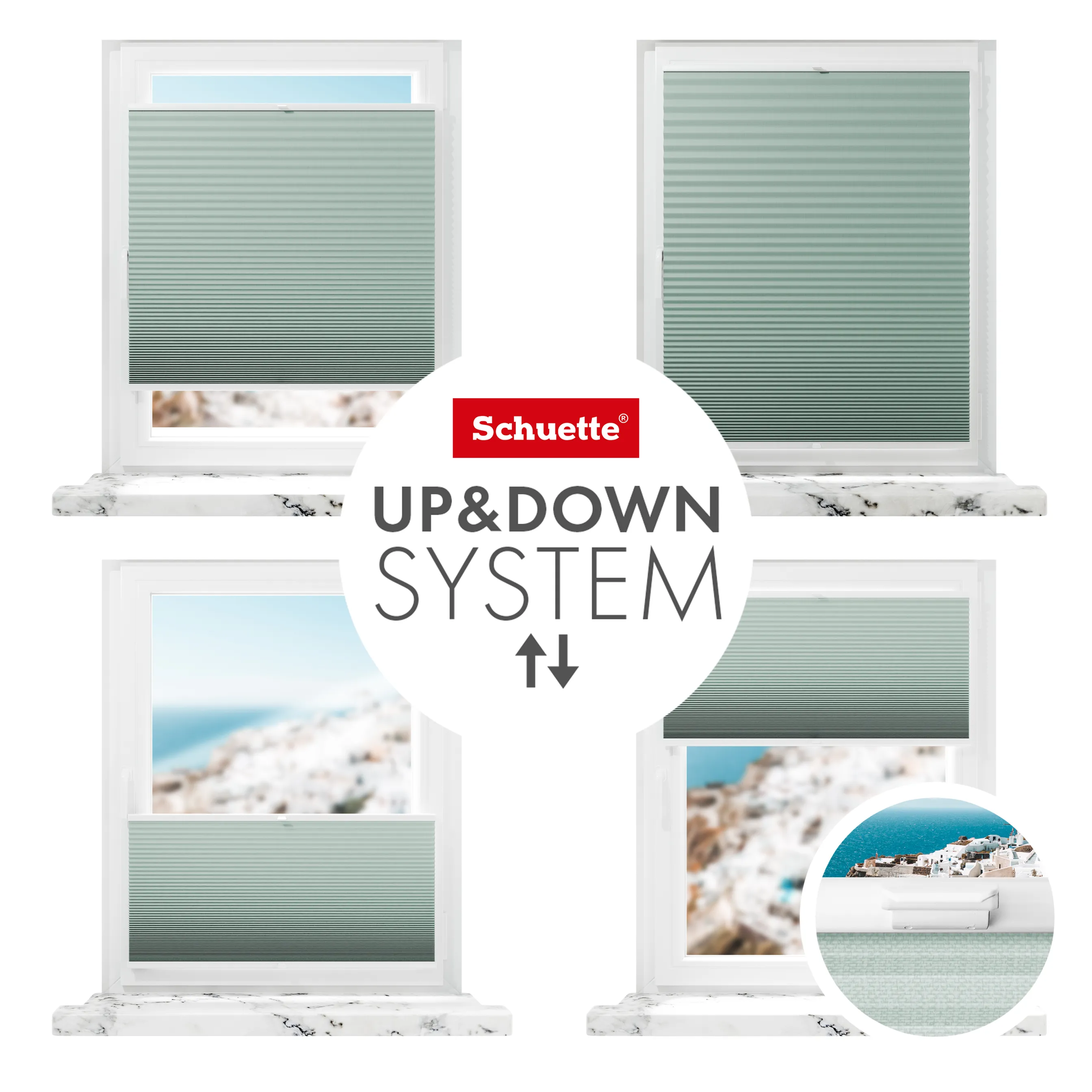 Schuette® Wabenplissee ohne Bohren nach Maß • Klebehalter & Schraubhalter 2in1 Set "Letsbond" Transparent • Honey Kollektion: Wicked Emerald (Blassgrün) • Profilfarbe: Anthrazit