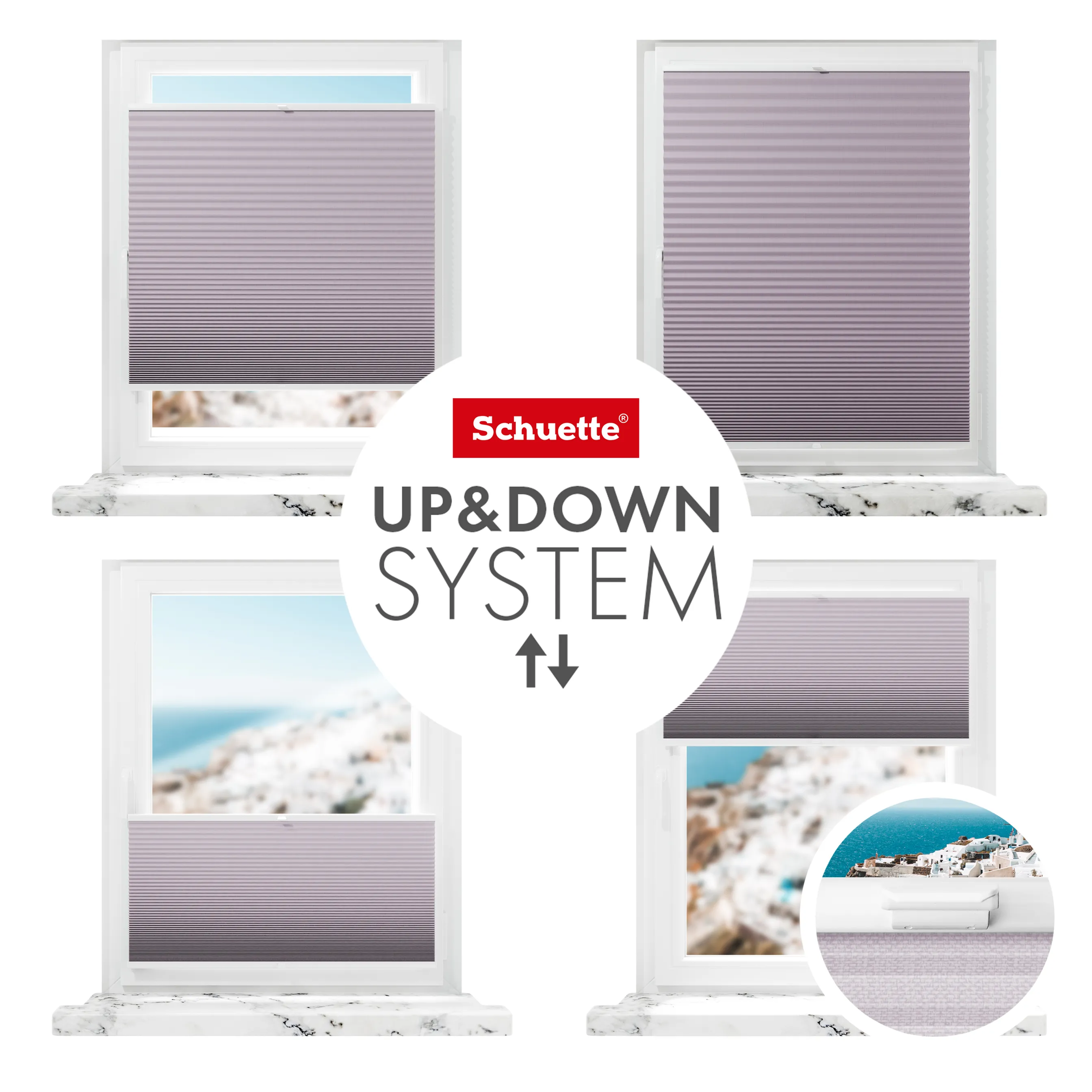 Schuette® Wabenplissee ohne Bohren nach Maß • Klebehalter & Schraubhalter 2in1 Set "Letsbond" Transparent • Honey Kollektion: Sakura Sky (Pastelllila) • Profilfarbe: Weiß