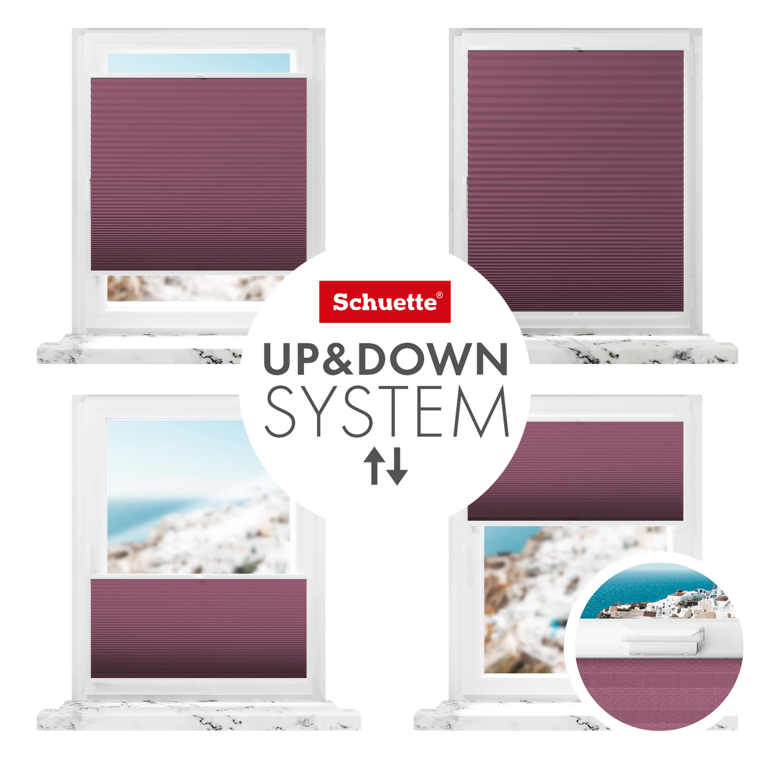 Schuette® Wabenplissee ohne Bohren nach Maß • Klebehalter & Schraubhalter 2in1 Set "Letsbond" Transparent • Honey Kollektion: Red Velvet (Purpurrot) • Profilfarbe: Silber