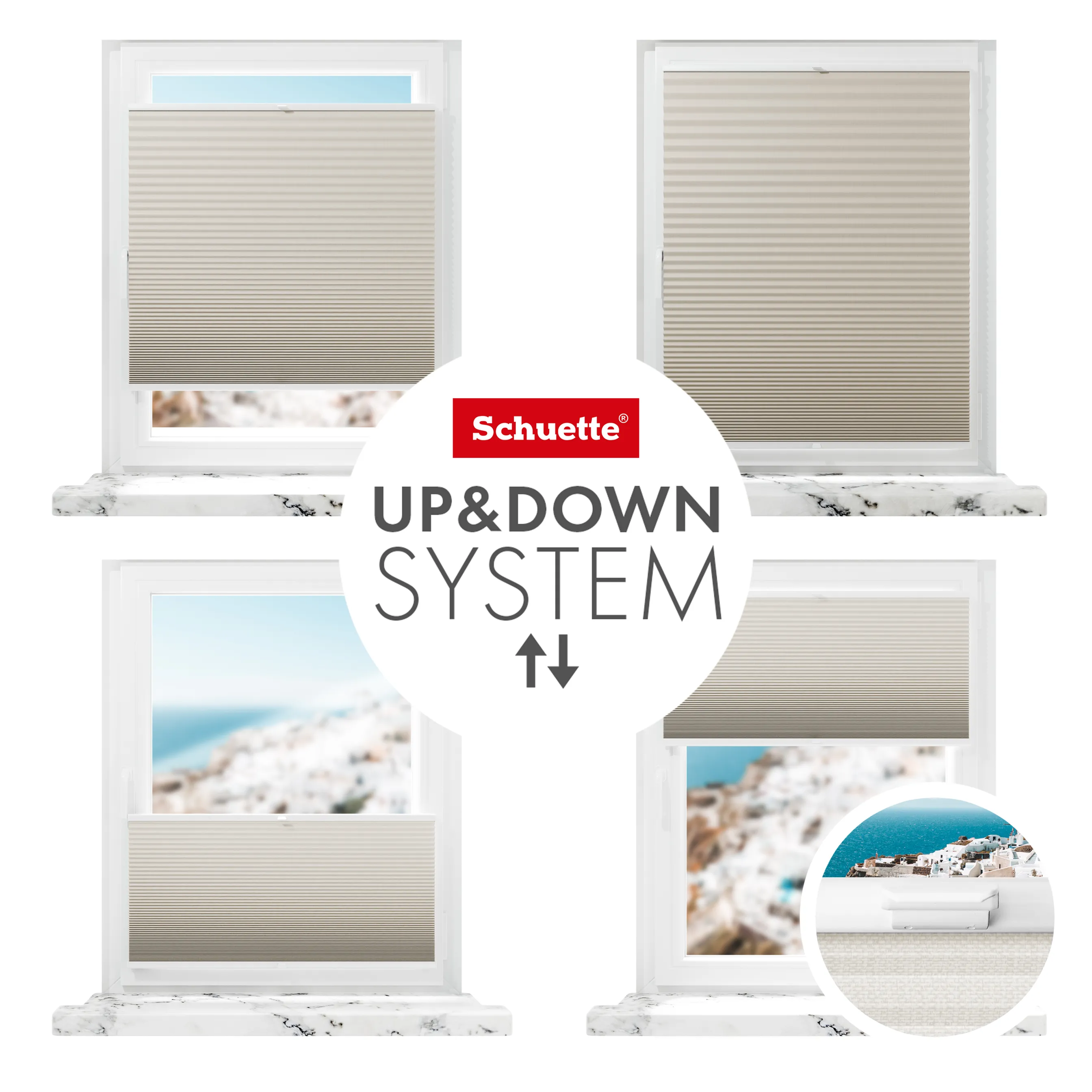 Schuette® Wabenplissee ohne Bohren nach Maß • Klebehalter & Schraubhalter 2in1 Set "Letsbond" Transparent • Honey Kollektion: Belgian Waffle (Creme) • Profilfarbe: Anthrazit