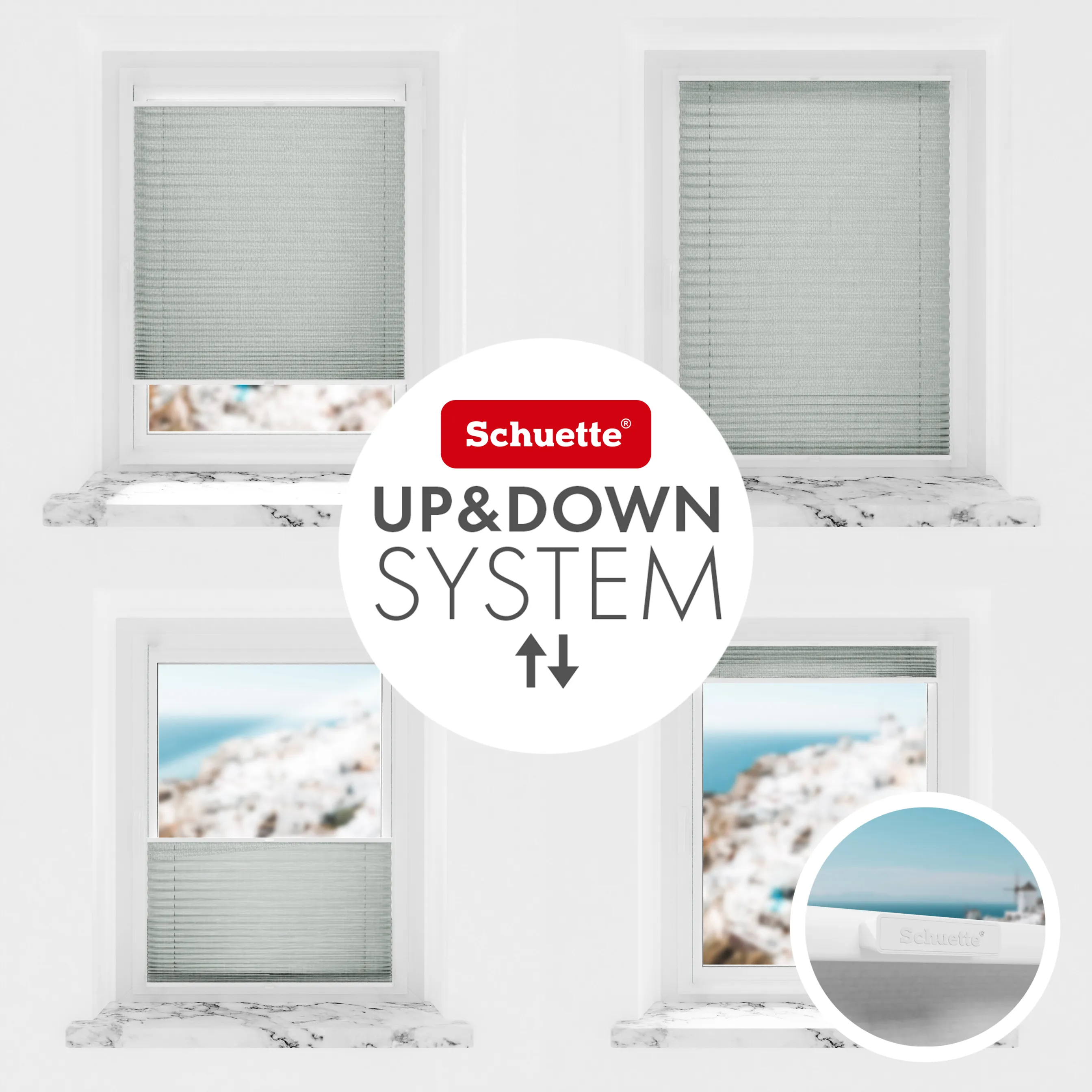 Schuette® Plissee ohne Bohren nach Maß • Suprafix Klemmhalter "X" • Melange Kollektion: On The Road (Grau) • Profilfarbe: Eiche