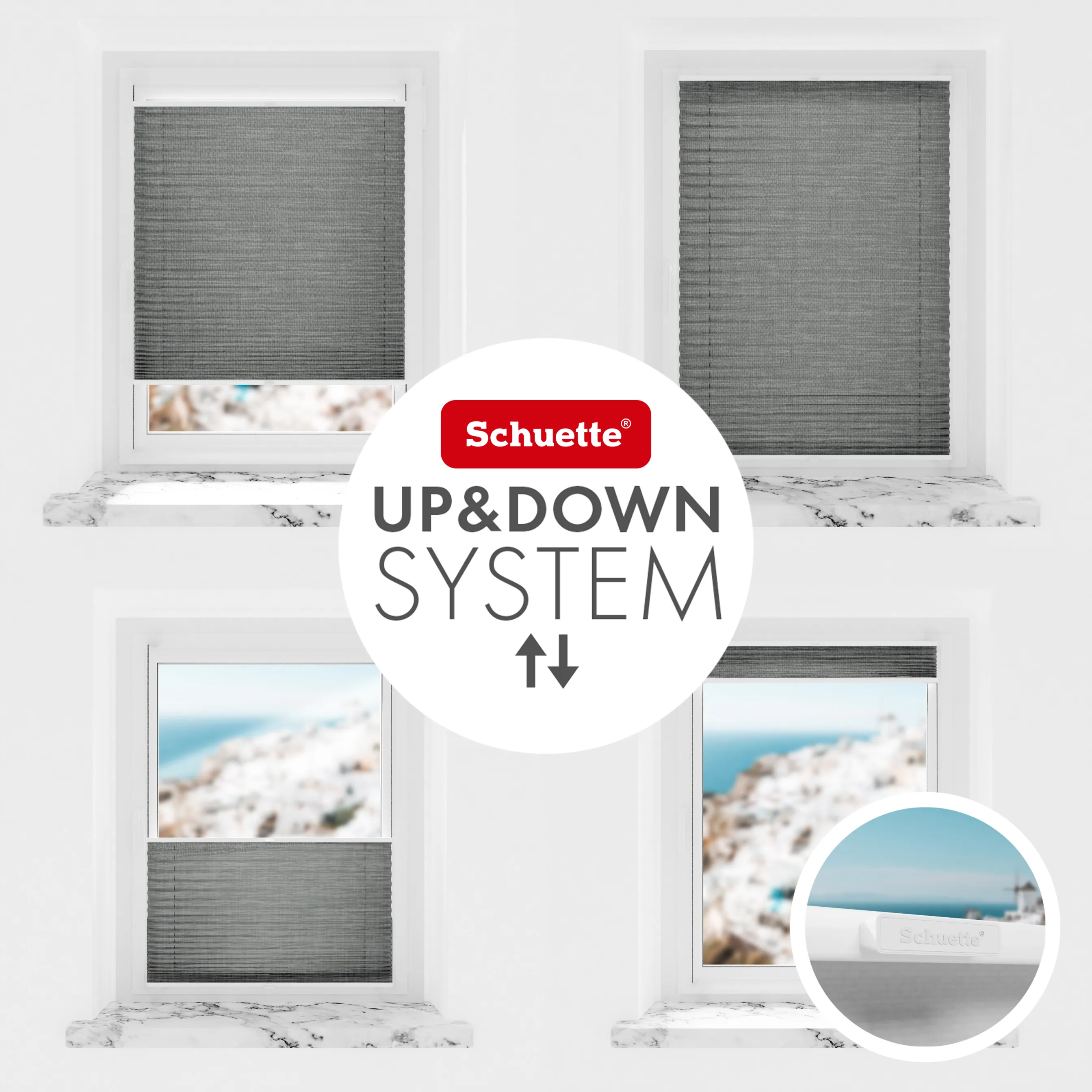 Schuette® Plissee mit Bohren nach Maß • Suprafix "Double 2in1" Schraub- & Klemmhalter • Melange Kollektion: Black Pearl (Schwarz) • Profilfarbe: Eiche