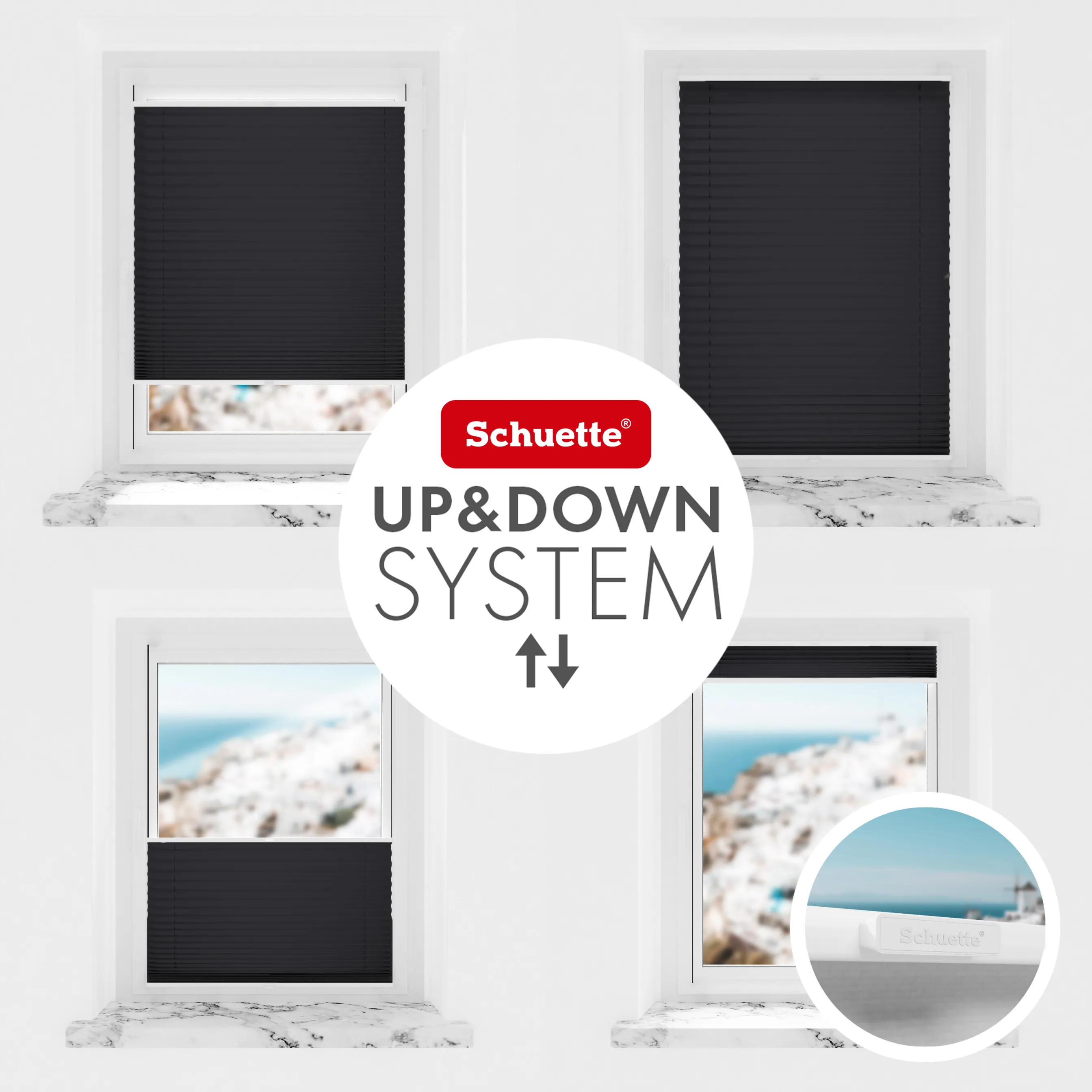 Schuette® Plissee mit Bohren nach Maß • Suprafix "Double 2in1" Schraub- & Klemmhalter • Premium Kollektion: Silesian Coal (Schwarz) • Profilfarbe: Walnuss