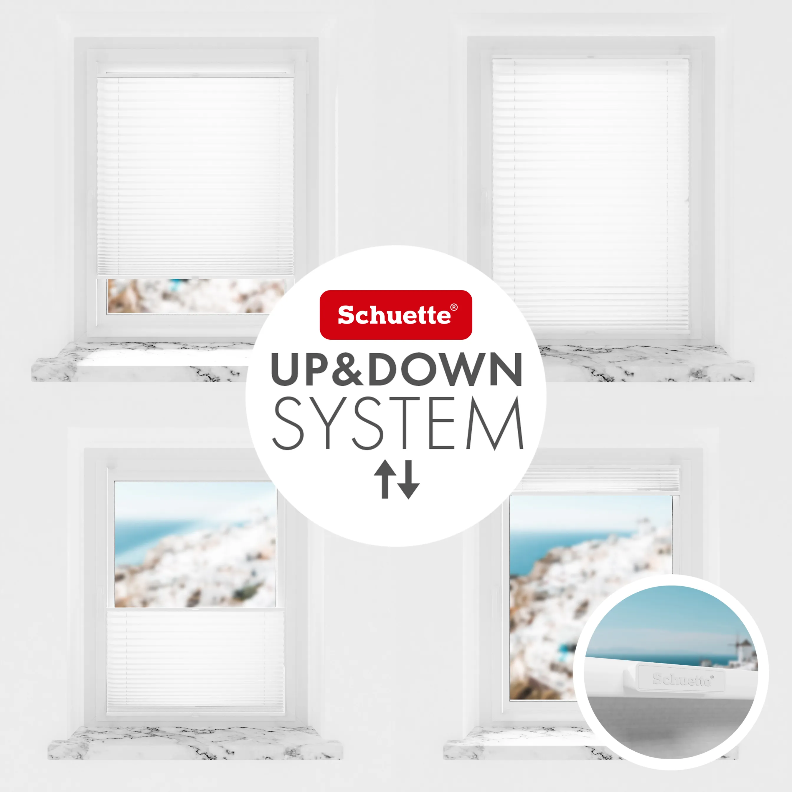 Schuette® Plissee ohne Bohren nach Maß • Suprafix Halterung “Zum Kleben” • Thermo Kollektion: White Day (Weiß) • Profilfarbe: Walnuss