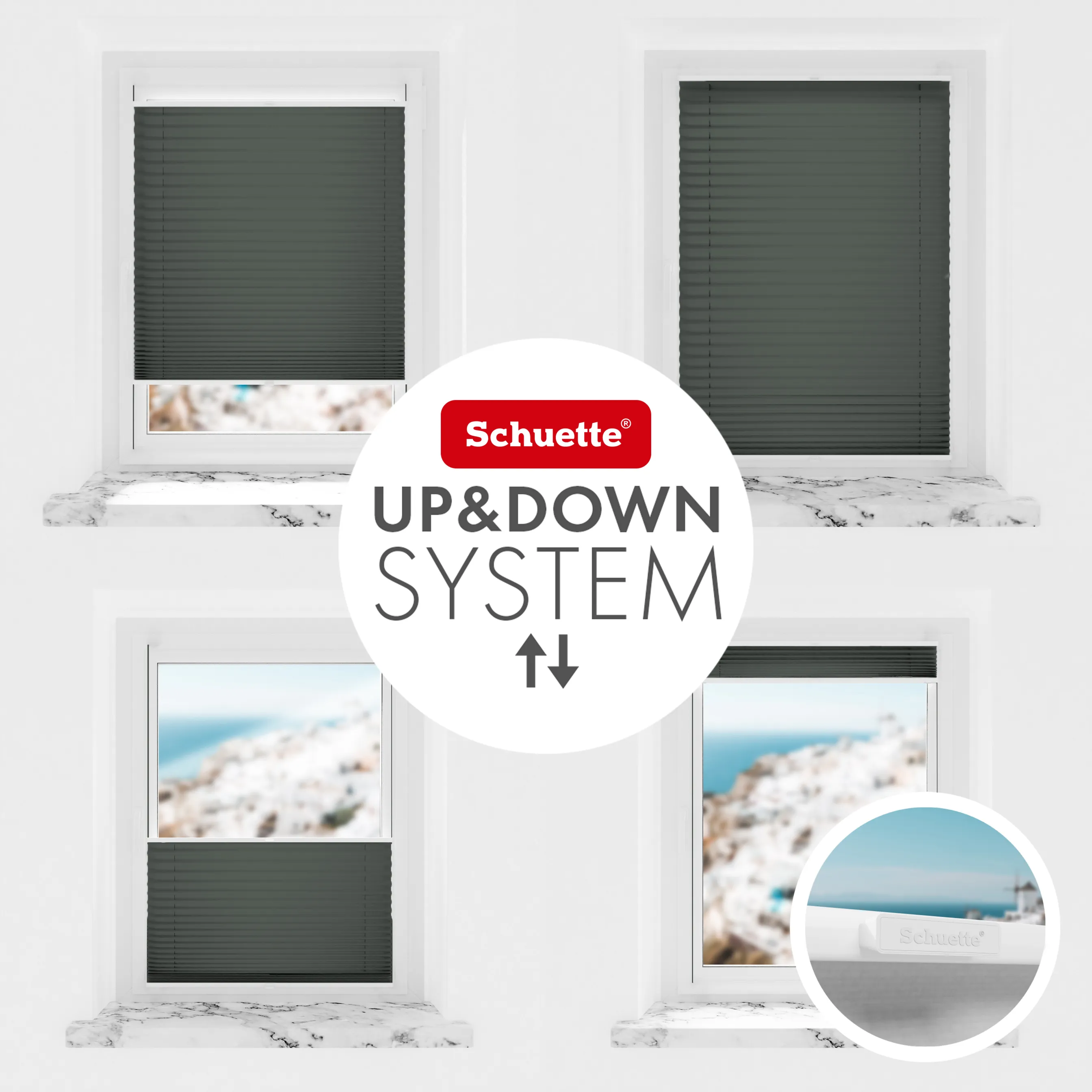 Schuette® Plissee ohne Bohren nach Maß • Suprafix Klemmhalter “Incognito X" • Thermo Kollektion: Before Storm (Grau) • Profilfarbe: Weiß