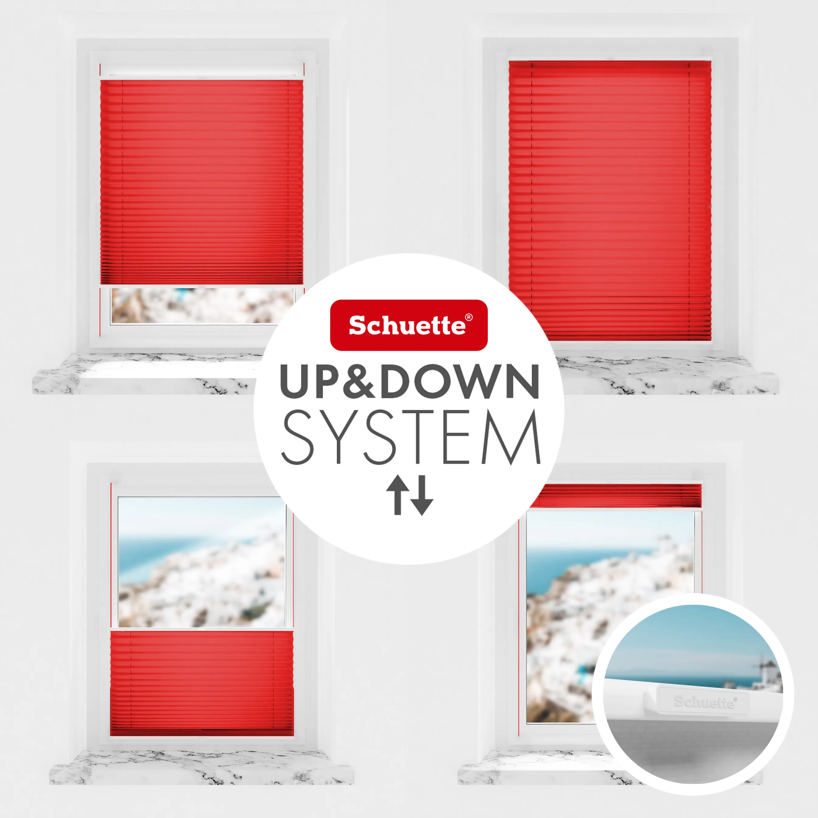 Schuette® Plissee ohne Bohren nach Maß • Suprafix Klemmhalter "X" • Thermo Kollektion: Cherry Charm (Rot) • Profilfarbe: Weiß