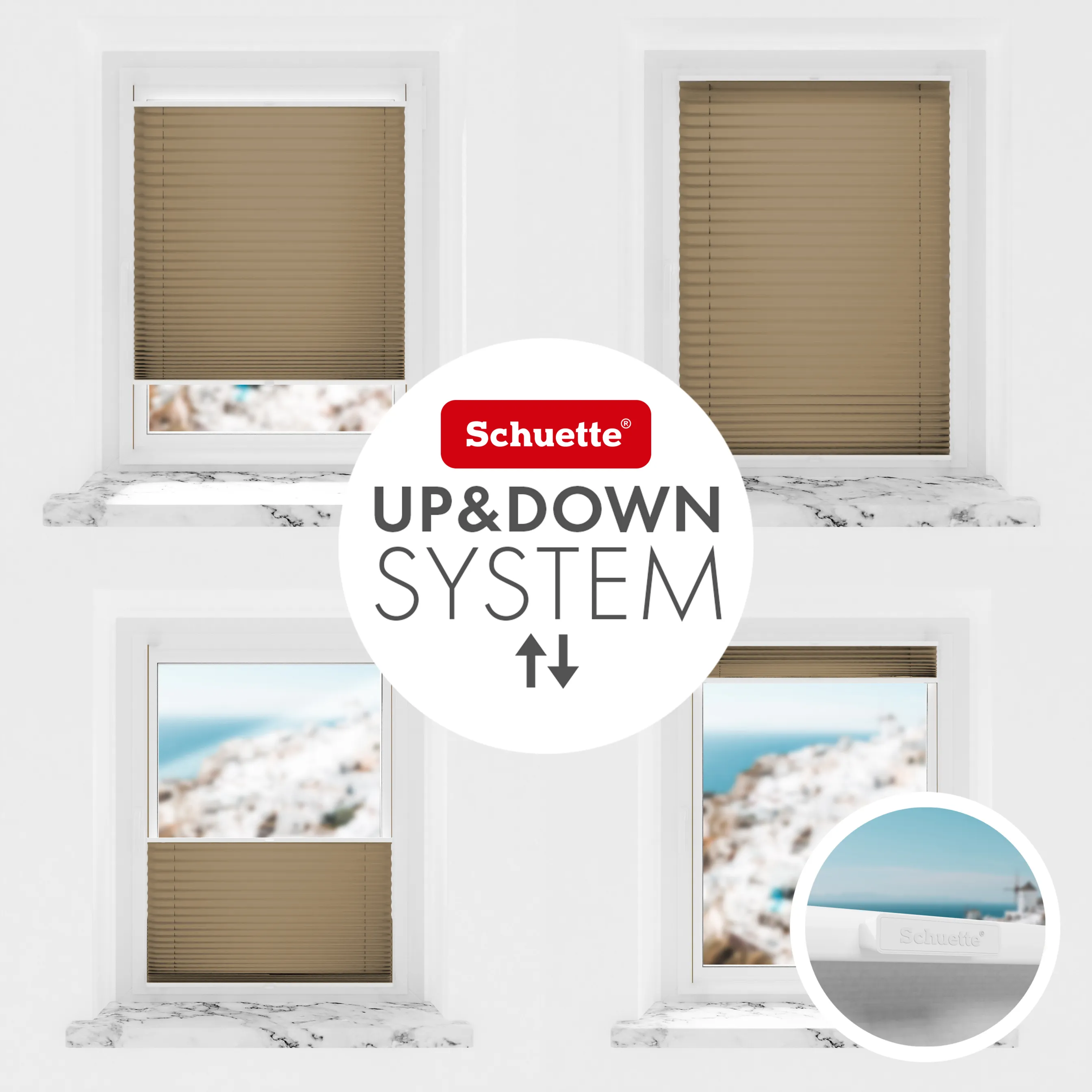 Schuette® Plissee ohne Bohren nach Maß • Suprafix Klemmhalter “Incognito X" • Thermo Kollektion: Mocha Dream (Hellbraun) • Profilfarbe: Weiß
