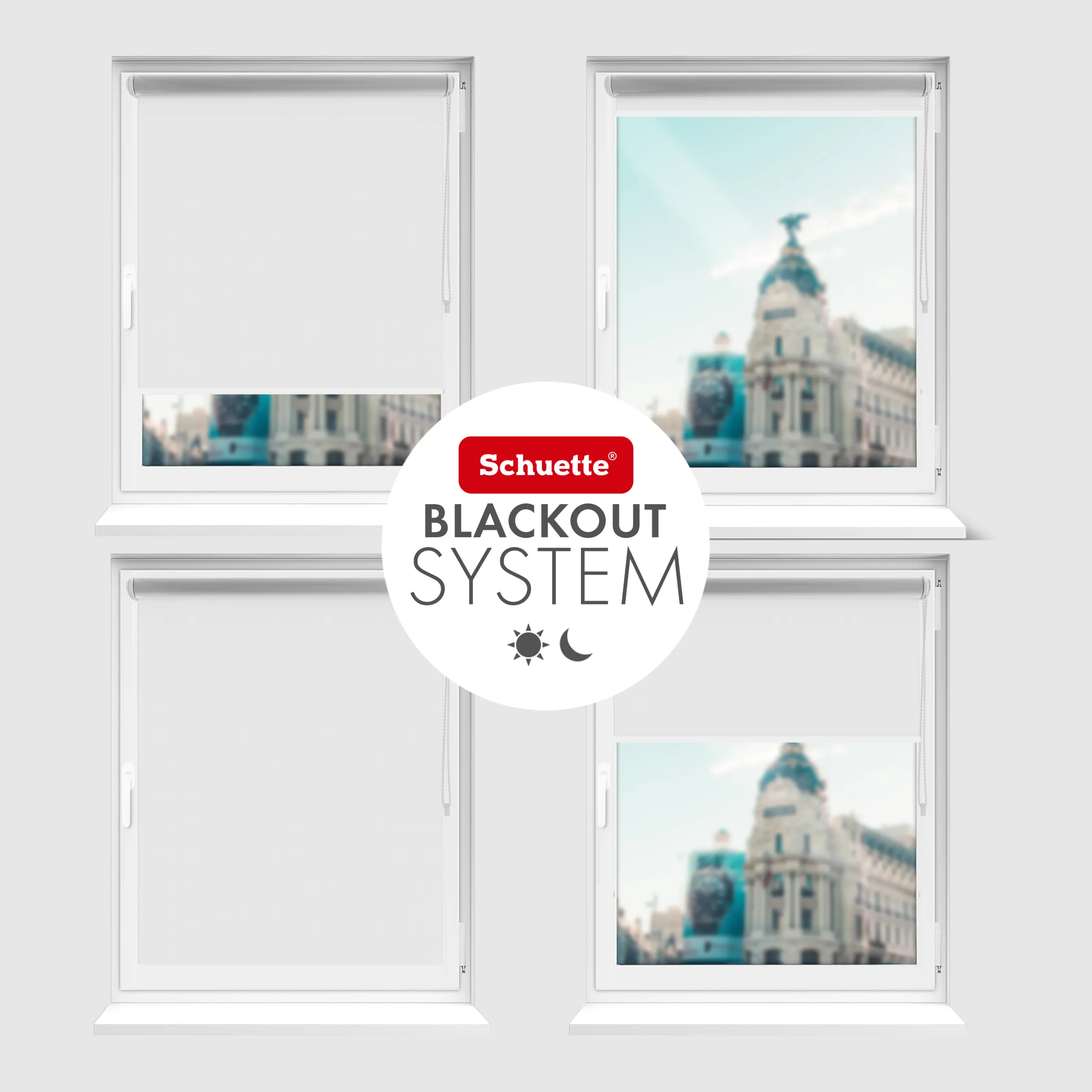 Schuette® Verdunkelungsrollo ohne Bohren & mit Bohren 2in1 nach Maß ● Kollektion Thermo Blackout: Snowflake (Weiß) ● Profilfarbe: Schwarz