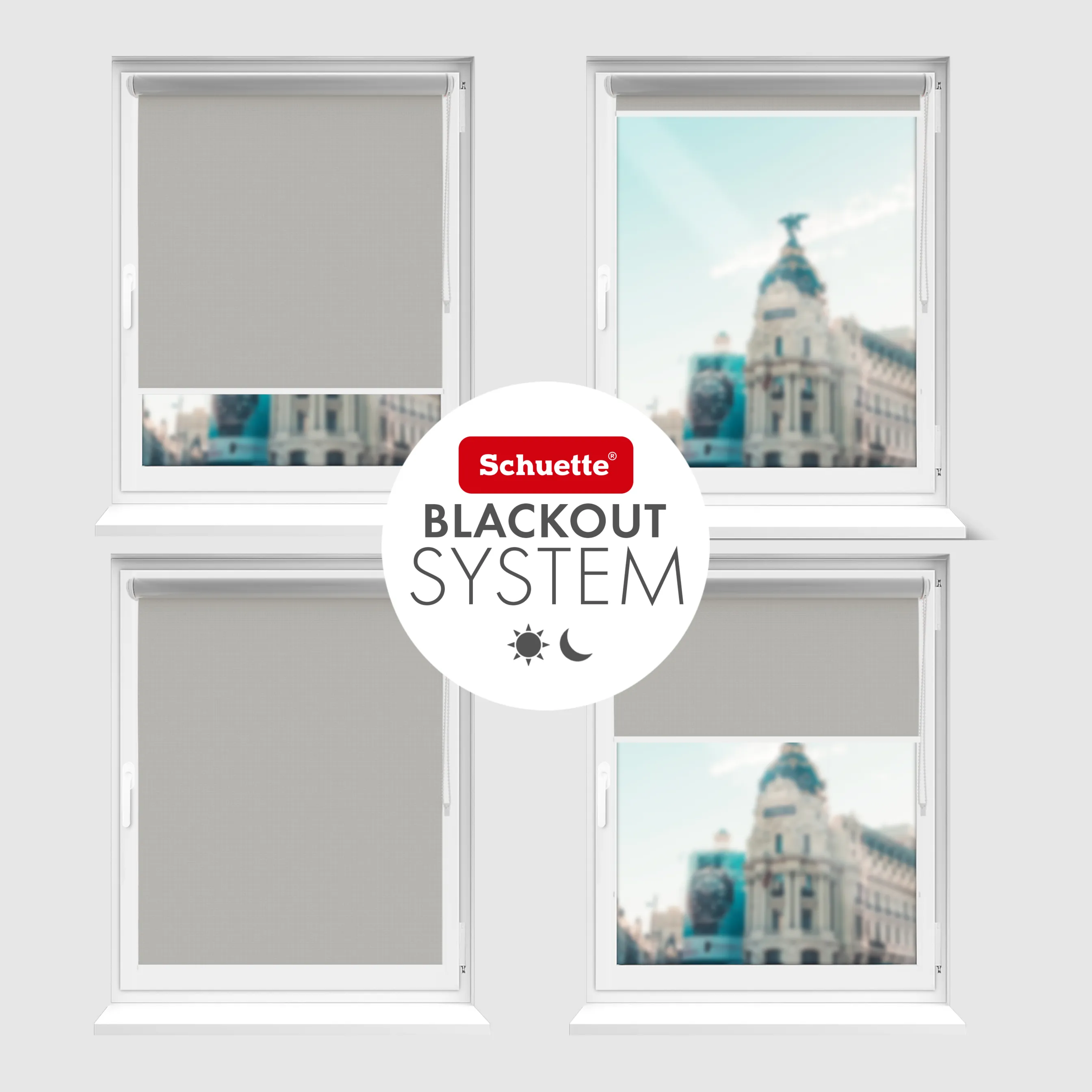 Schuette® Verdunkelungsrollo ohne Bohren & mit Bohren 2in1 nach Maß ● Kollektion Thermo Blackout: Foggy Morning (Grau) ● Profilfarbe: Braun