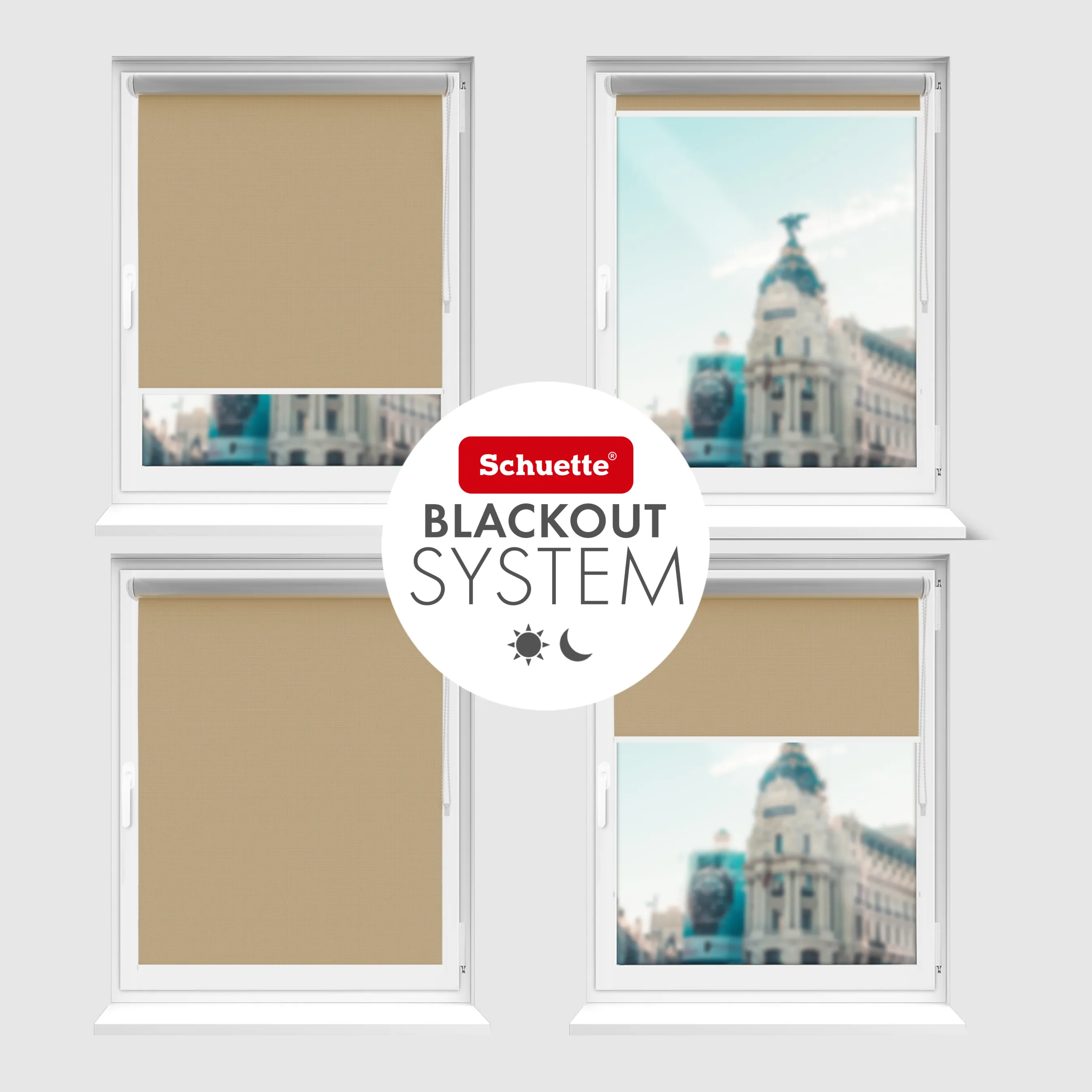 Schuette® Verdunkelungsrollo ohne Bohren & mit Bohren 2in1 nach Maß ● Kollektion Thermo Blackout: Biscotto (Beige) ● Profilfarbe: Schwarz