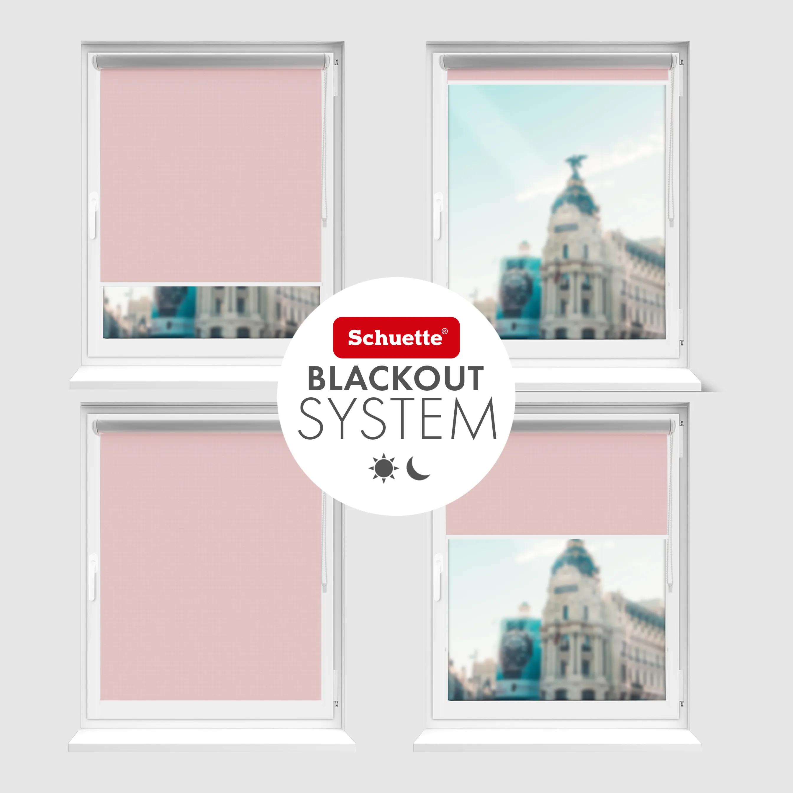 Schuette® Verdunkelungsrollo ohne Bohren & mit Bohren 2in1 nach Maß ● Kollektion Thermo Blackout: Powder Blush (Rosa) ● Profilfarbe: Schwarz