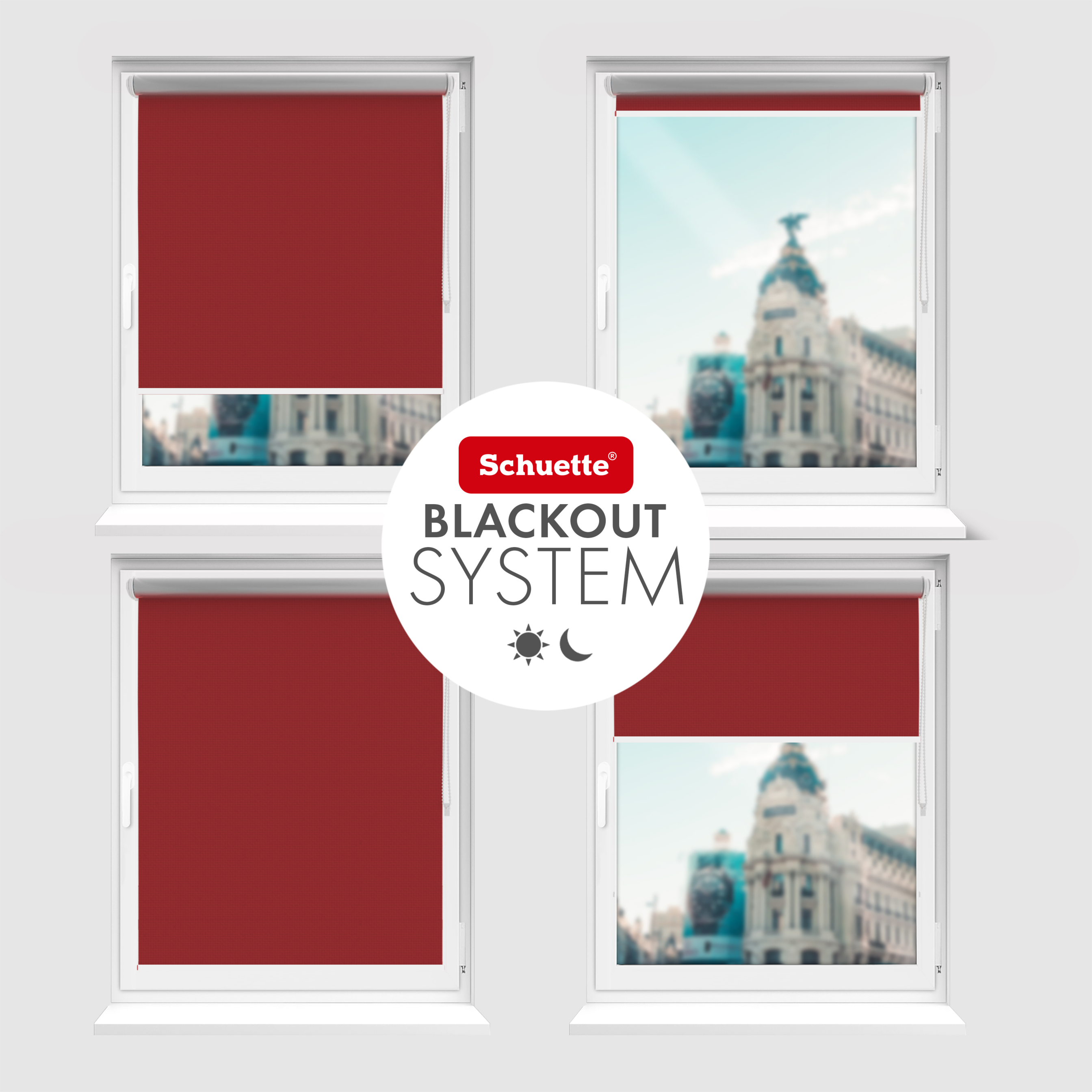 Schuette® Verdunkelungsrollo ohne Bohren & mit Bohren 2in1 nach Maß ● Kollektion Thermo Blackout: Candy Cherry (Rot) ● Profilfarbe: Weiß