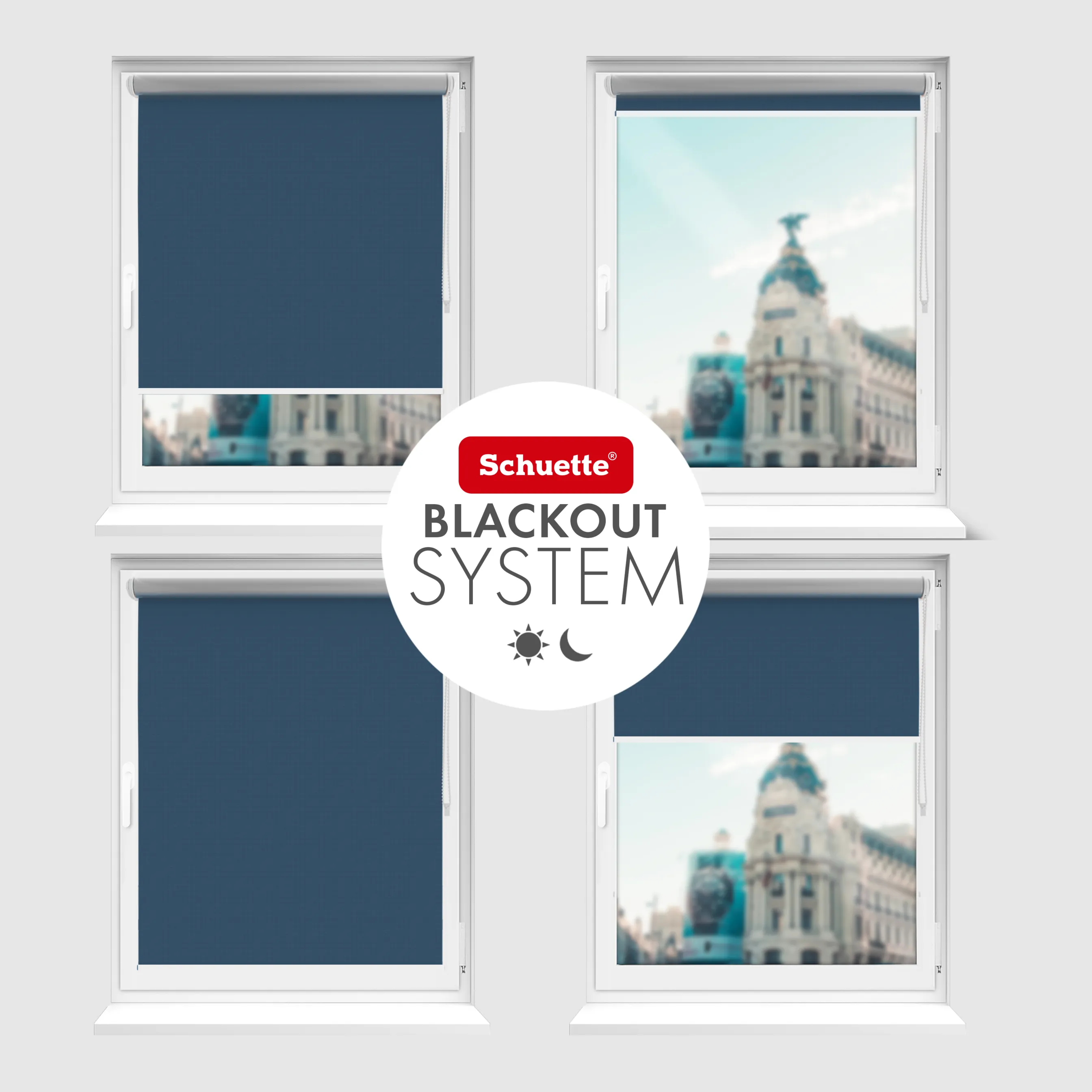 Schuette® Verdunkelungsrollo ohne Bohren & mit Bohren 2in1 nach Maß ● Kollektion Thermo Blackout: Navy Blue (Blau) ● Profilfarbe: Schwarz