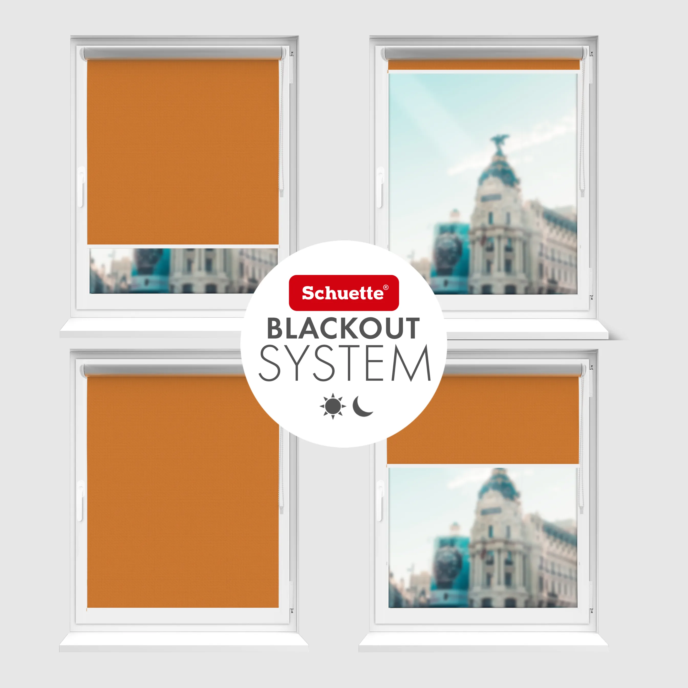 Schuette® Verdunkelungsrollo ohne Bohren & mit Bohren 2in1 nach Maß ● Kollektion Thermo Blackout: Tangerine Touch (Orange) ● Profilfarbe: Schwarz