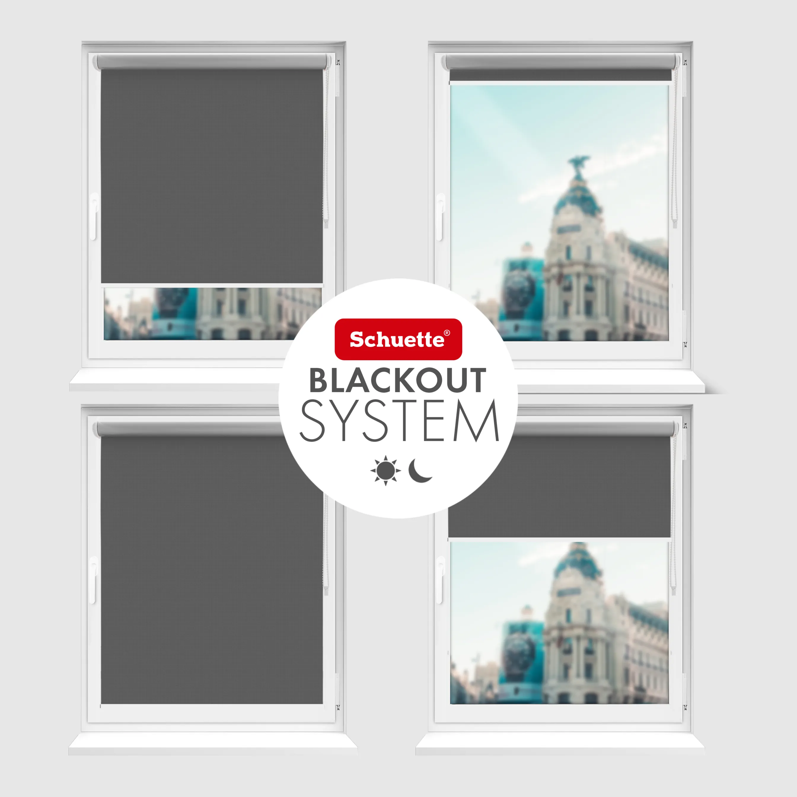 Schuette® Verdunkelungsrollo ohne Bohren & mit Bohren 2in1 nach Maß ● Kollektion Thermo Blackout: Shadow Grey (Grau) ● Profilfarbe: Weiß