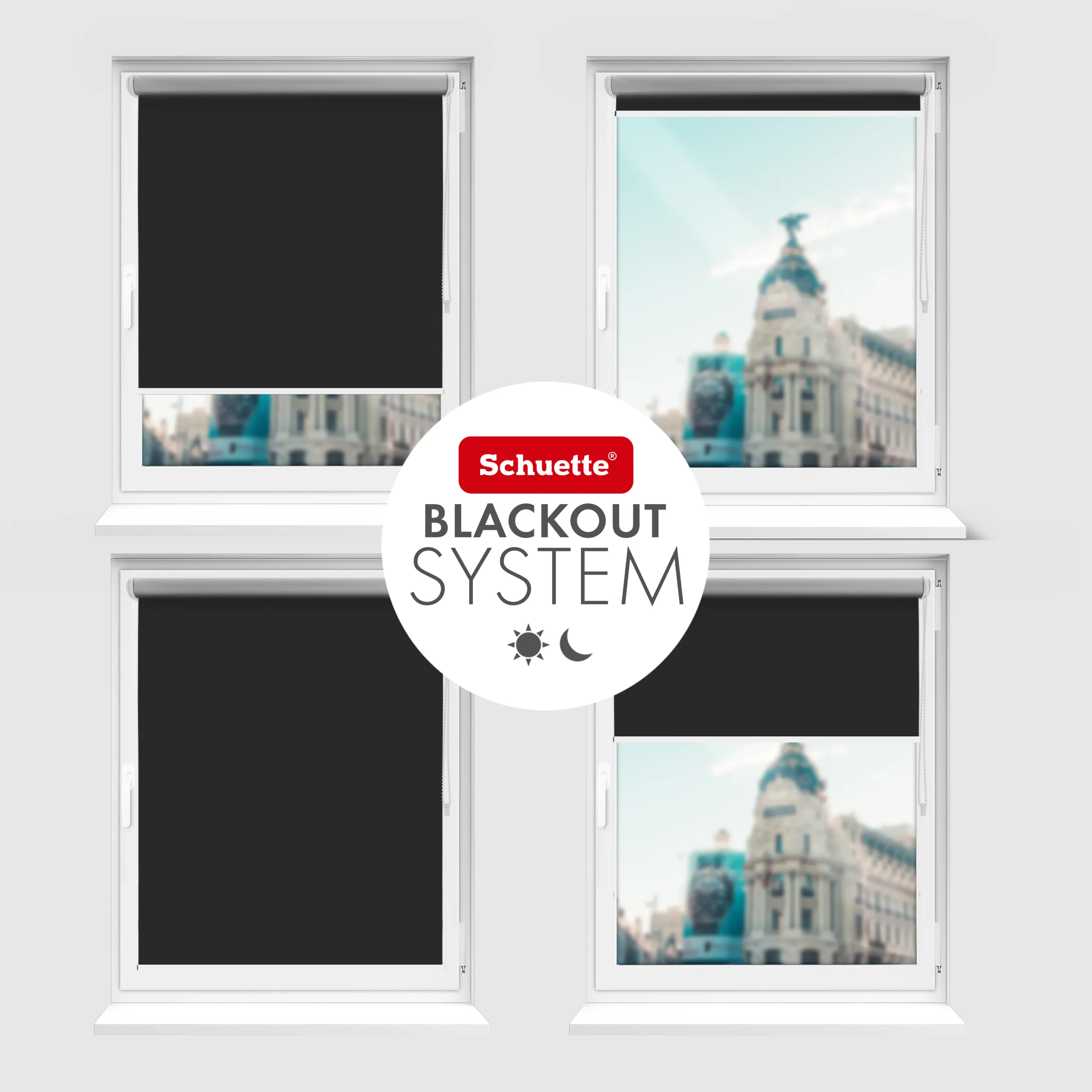 Schuette® Verdunkelungsrollo ohne Bohren & mit Bohren 2in1 nach Maß ● Kollektion Thermo Blackout: Onyx Stone (Schwarz) ● Profilfarbe: Weiß