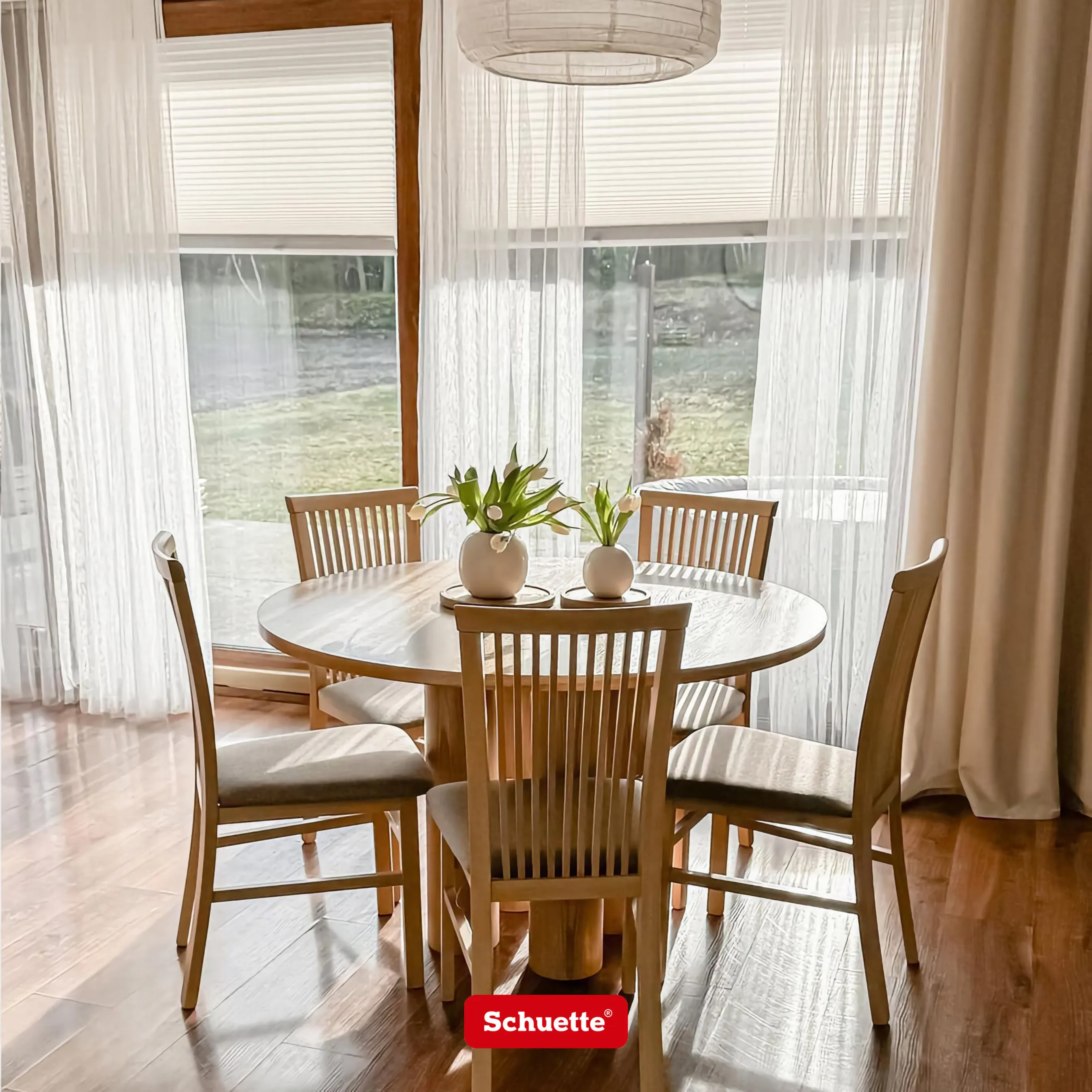 Schuette® Plissee ohne Bohren nach Maß • Suprafix Halterung “Zum Kleben” • Premium Kollektion: A Way Home (Silber) • Profilfarbe: Walnuss