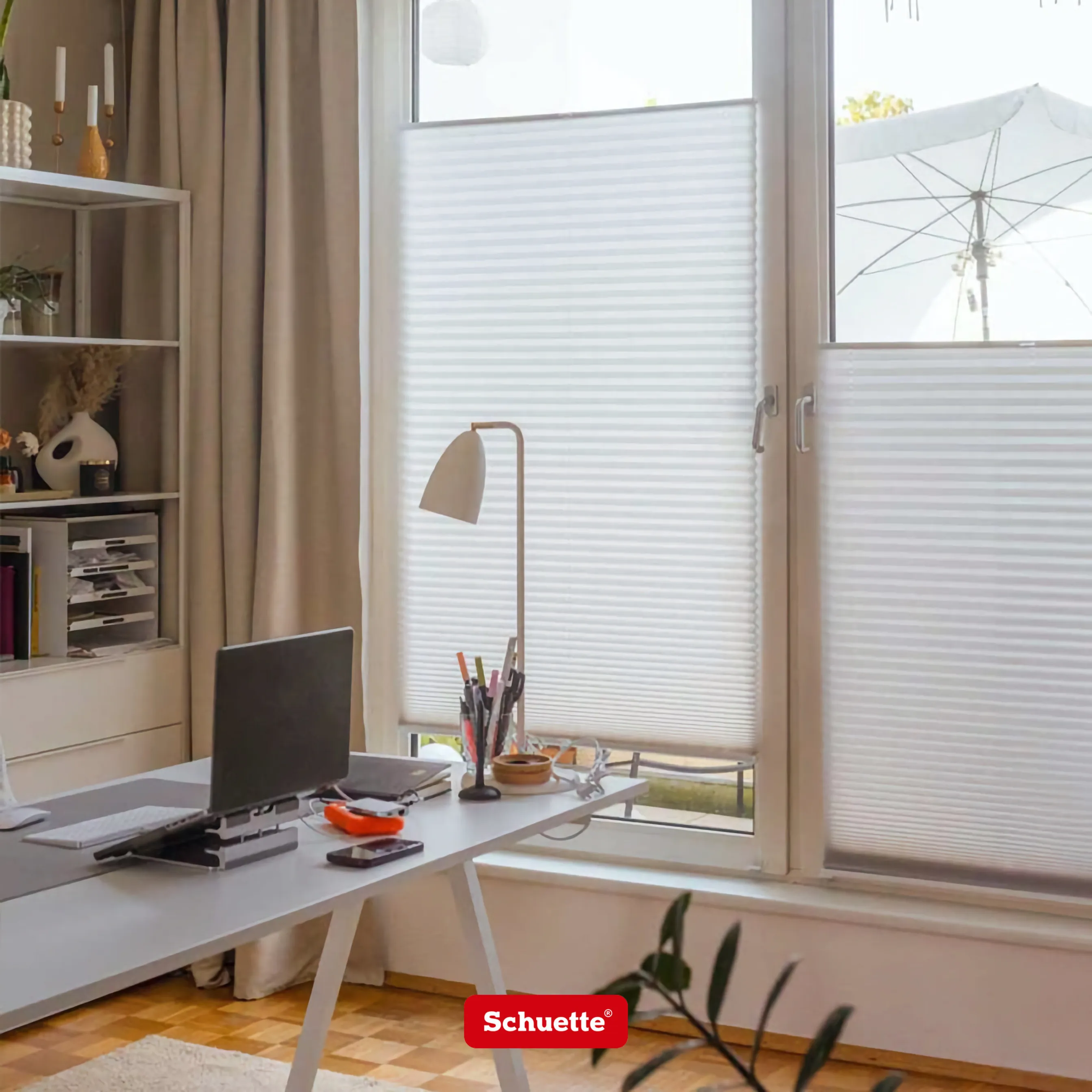 Schuette® Plissee ohne Bohren nach Maß • Suprafix Klemmhalter “Incognito X" • Premium Kollektion: Rocky Mountain (Graphit) • Profilfarbe: Weiß