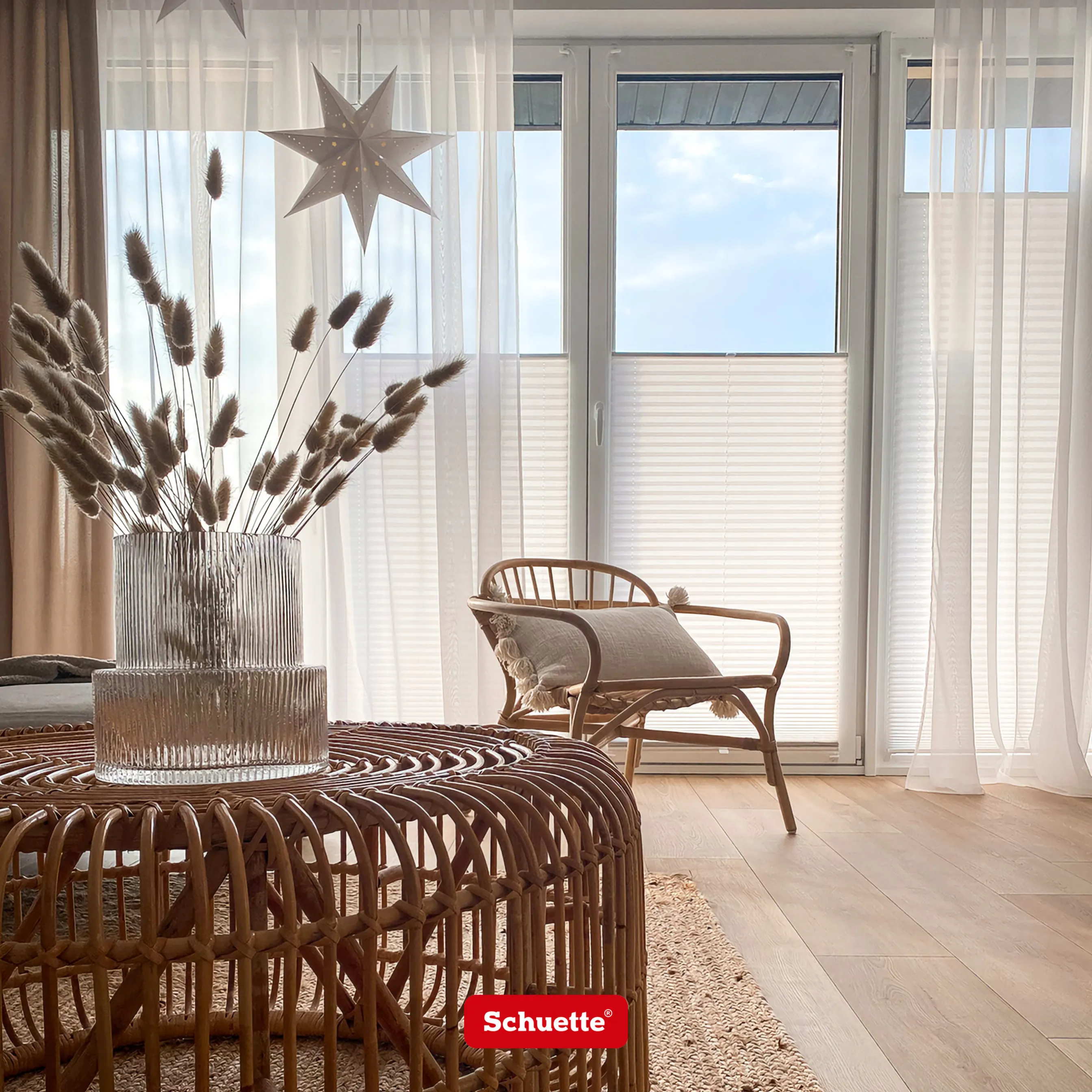 Schuette® Plissee ohne Bohren nach Maß • Suprafix Halterung “Zum Kleben” • Premium Kollektion: A Way Home (Silber) • Profilfarbe: Walnuss