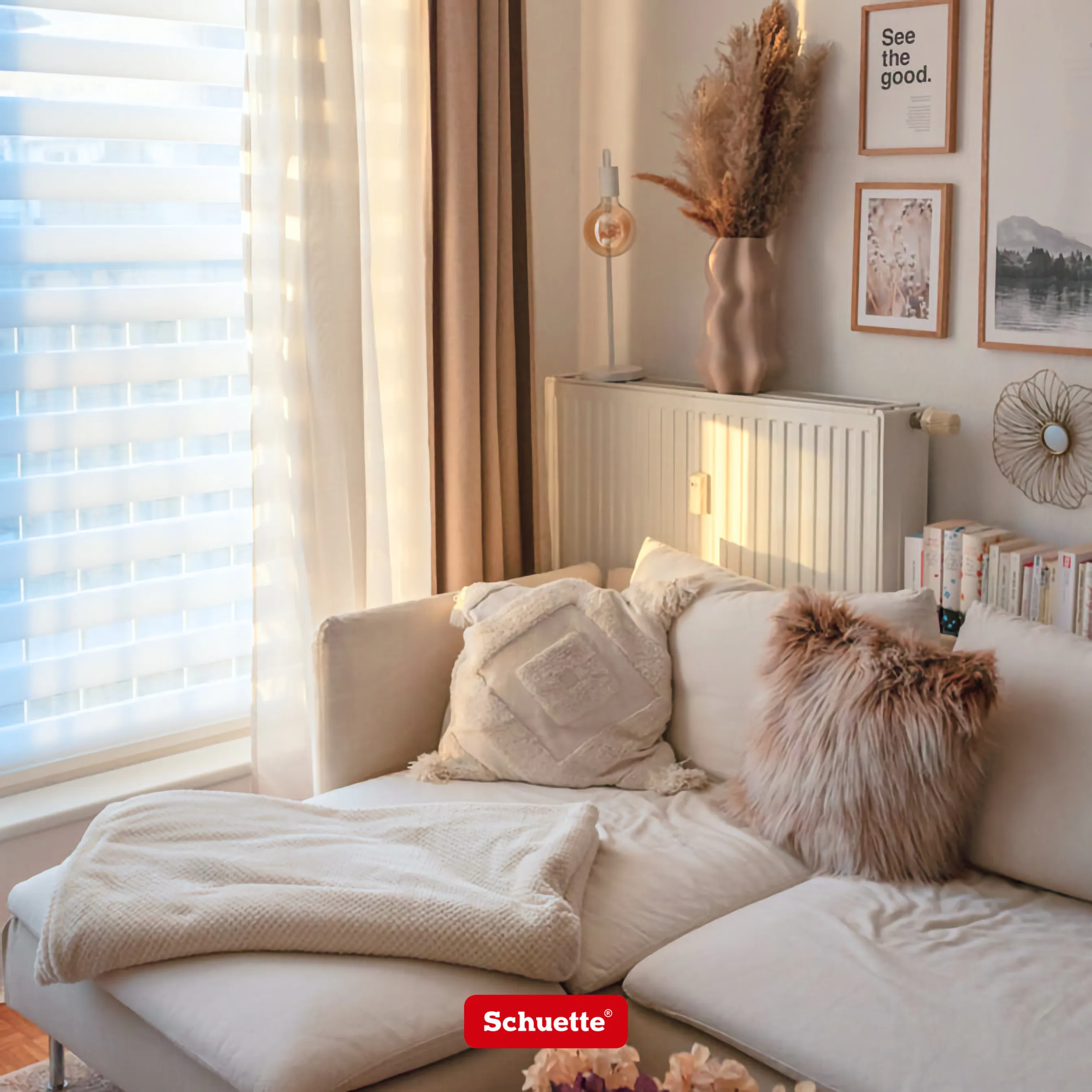 Schuette® Tag und Nacht Rollo ohne Bohren & mit Bohren 2in1 nach Maß • Doppelrollo Kollektion: White Snow (Weiß) • Profilfarbe: Weiß